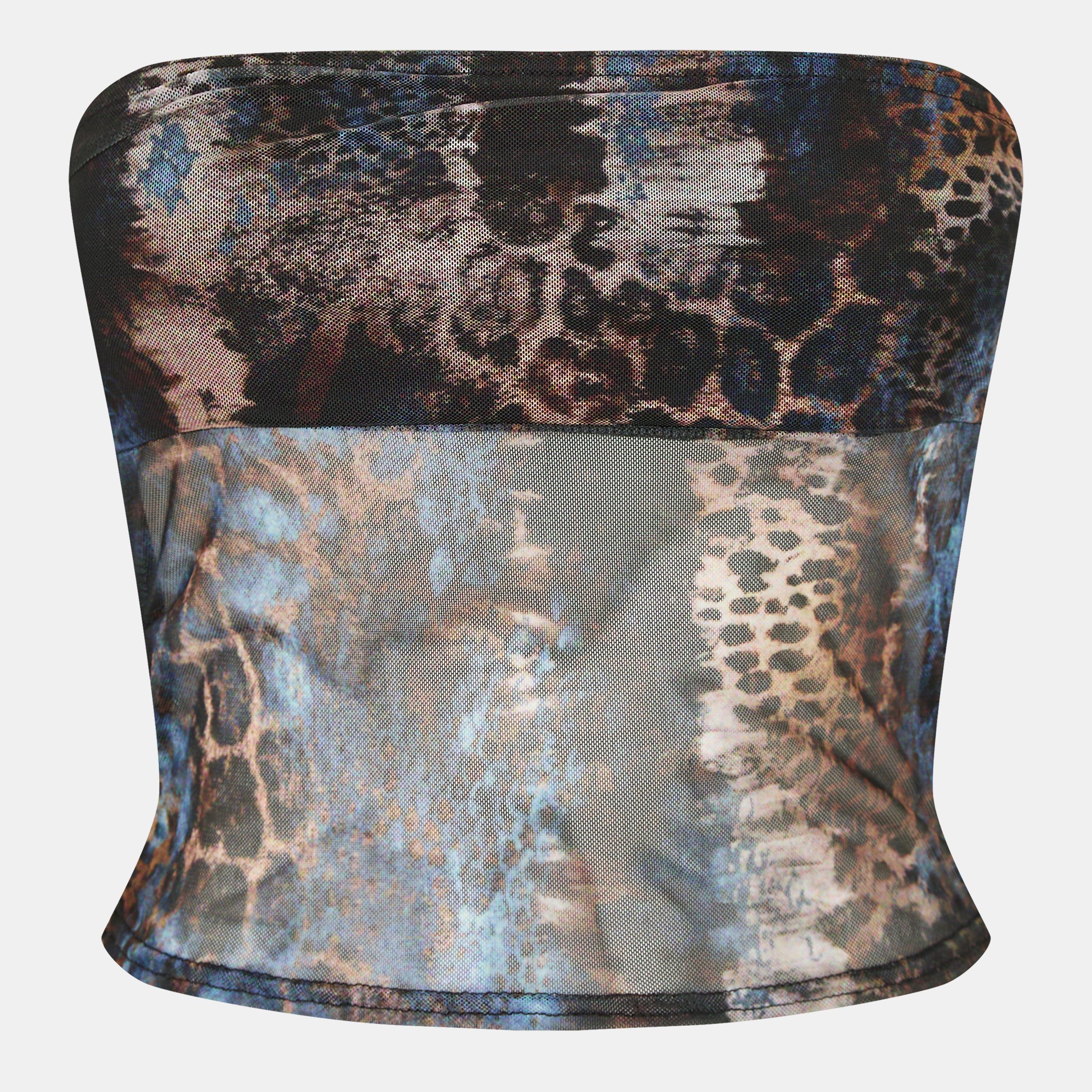 Blue - Missy Empire - Mesh Bandeau Printed Crop Top Womens - 1