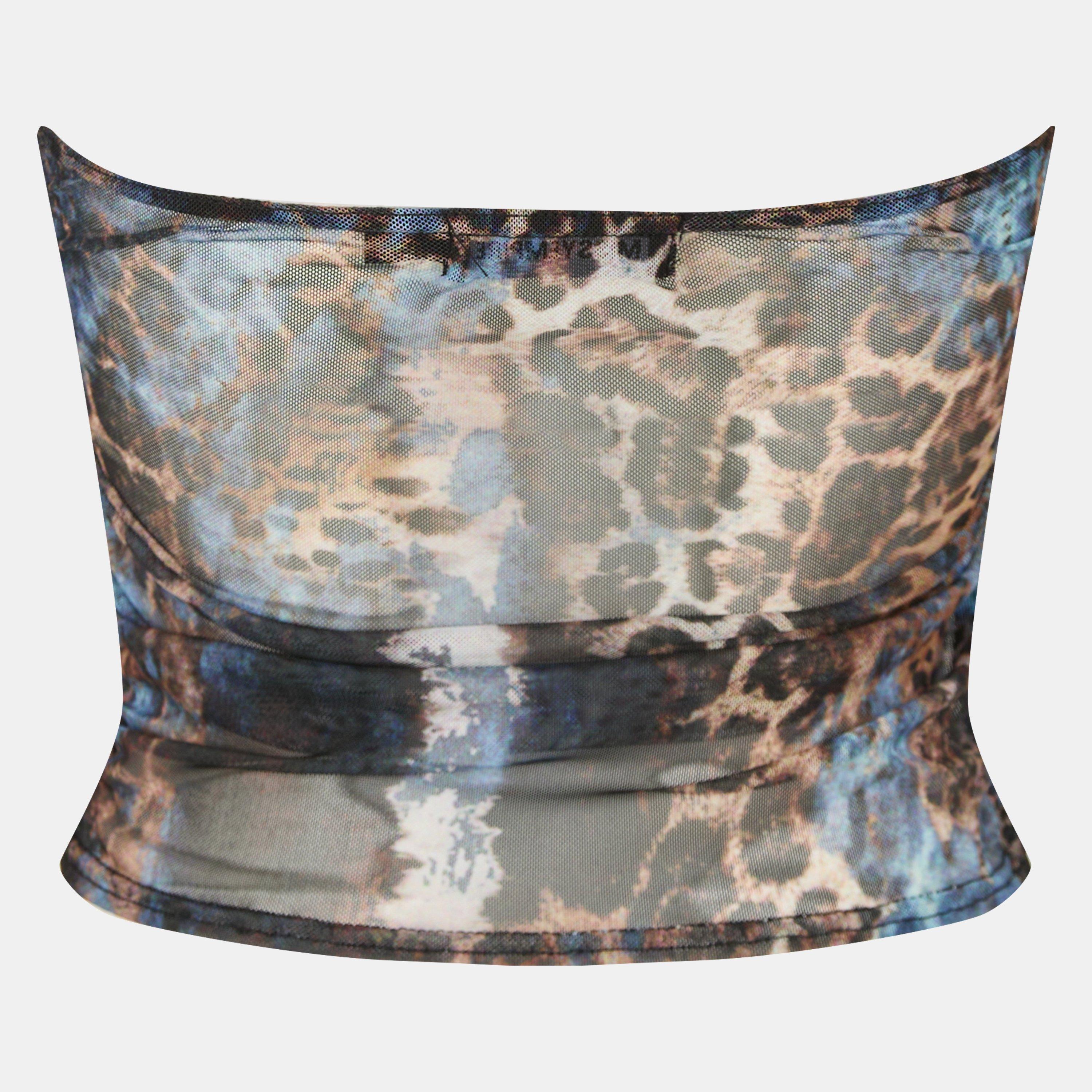 Blue - Missy Empire - Mesh Bandeau Printed Crop Top Womens - 2