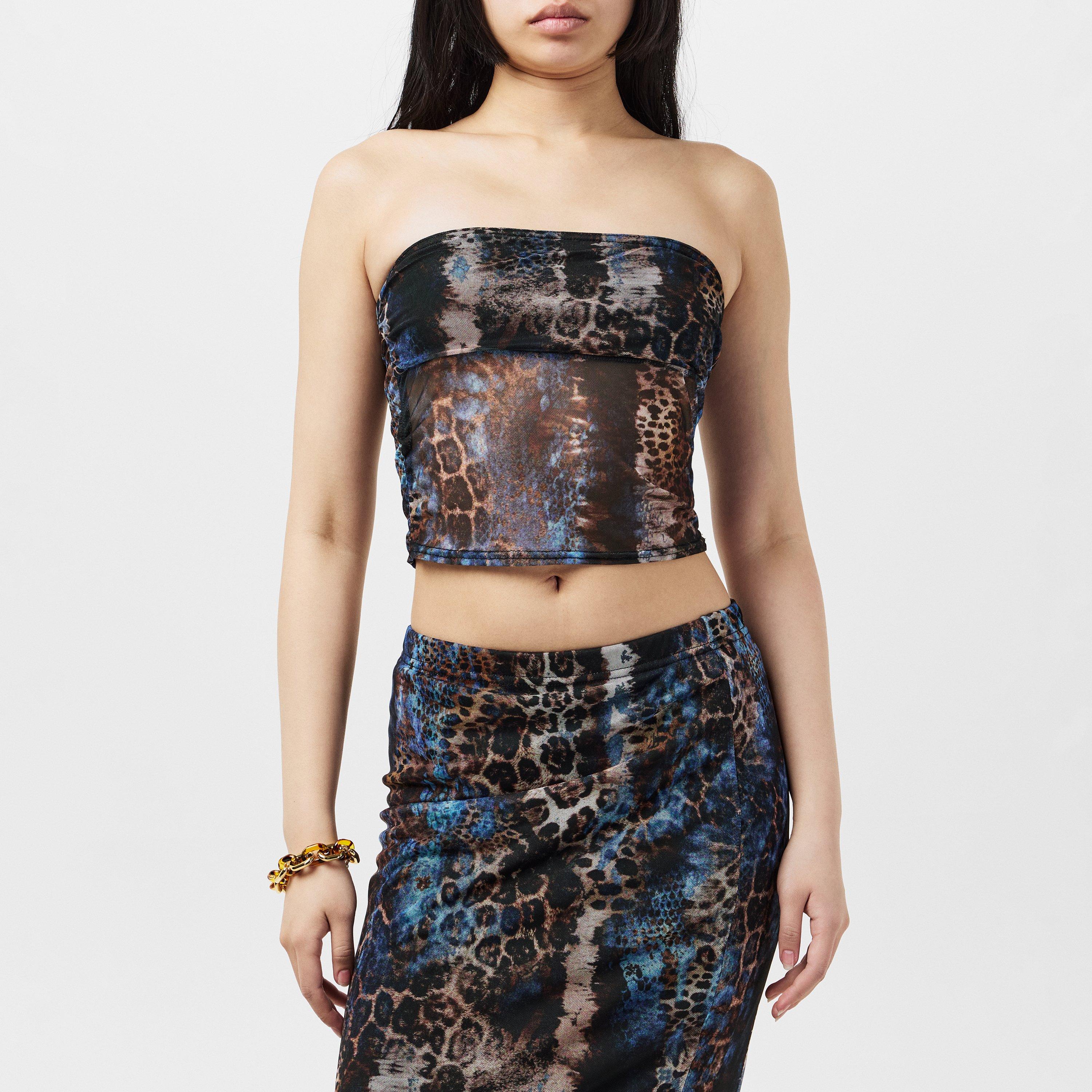 Blue - Missy Empire - Mesh Bandeau Printed Crop Top Womens - 3