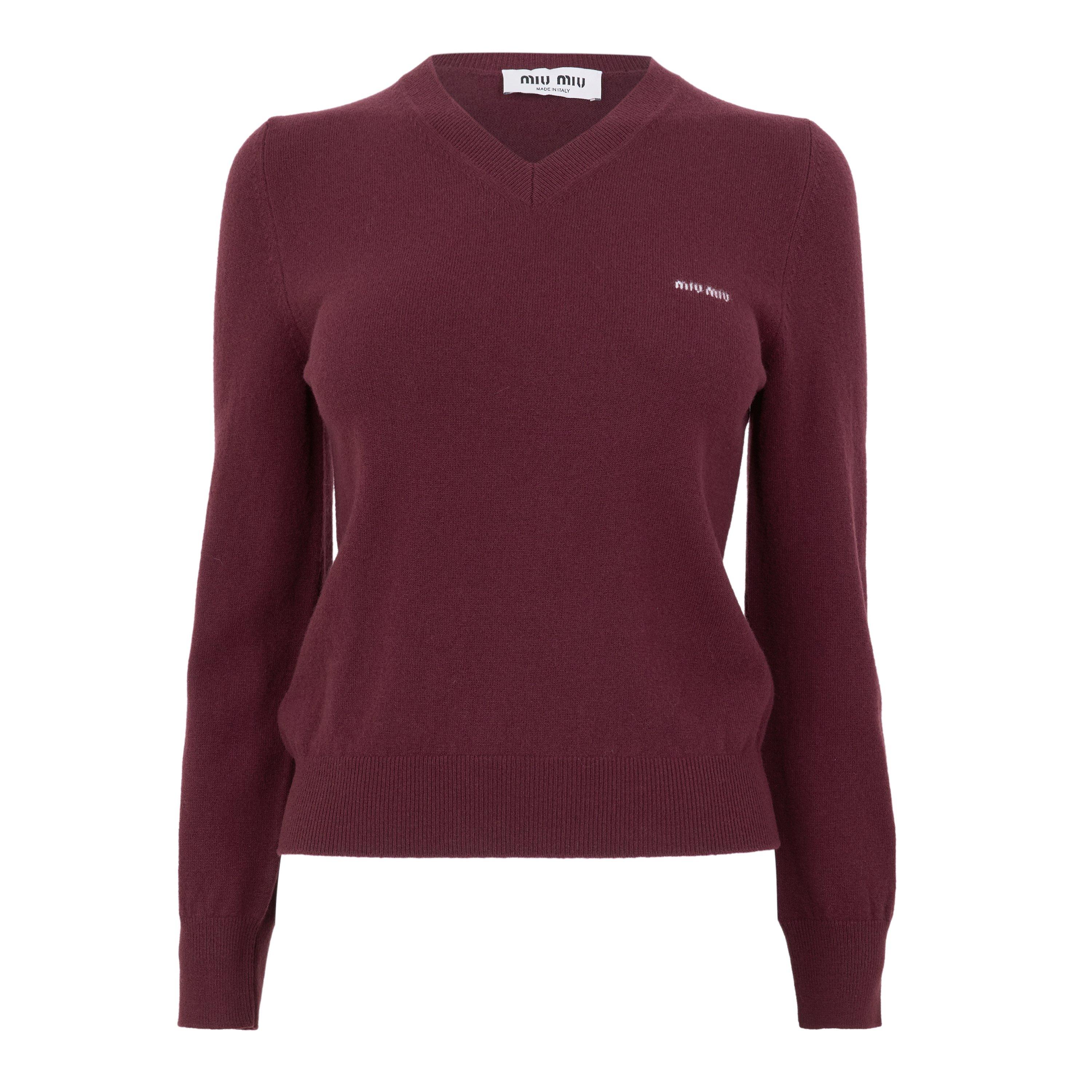 Amaranto - Miu Miu - Women's Wool Slim-Fit V-Neck Jumper - 1