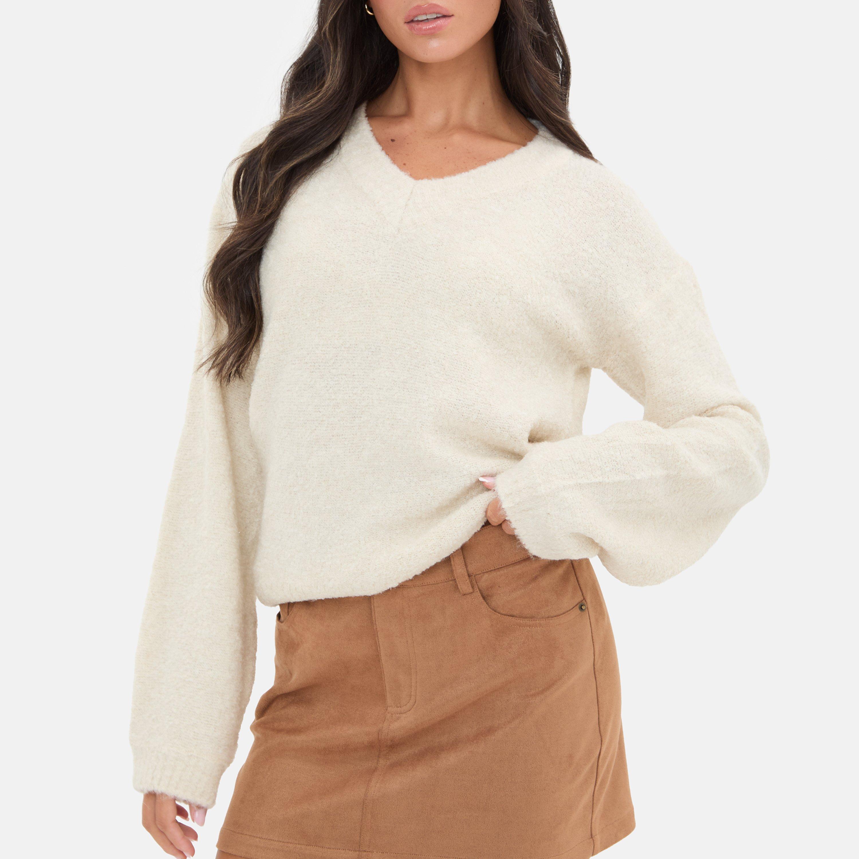 Ecru - I Saw It First - Women's Fine Knit Long-Sleeve Polo Jumper - 2