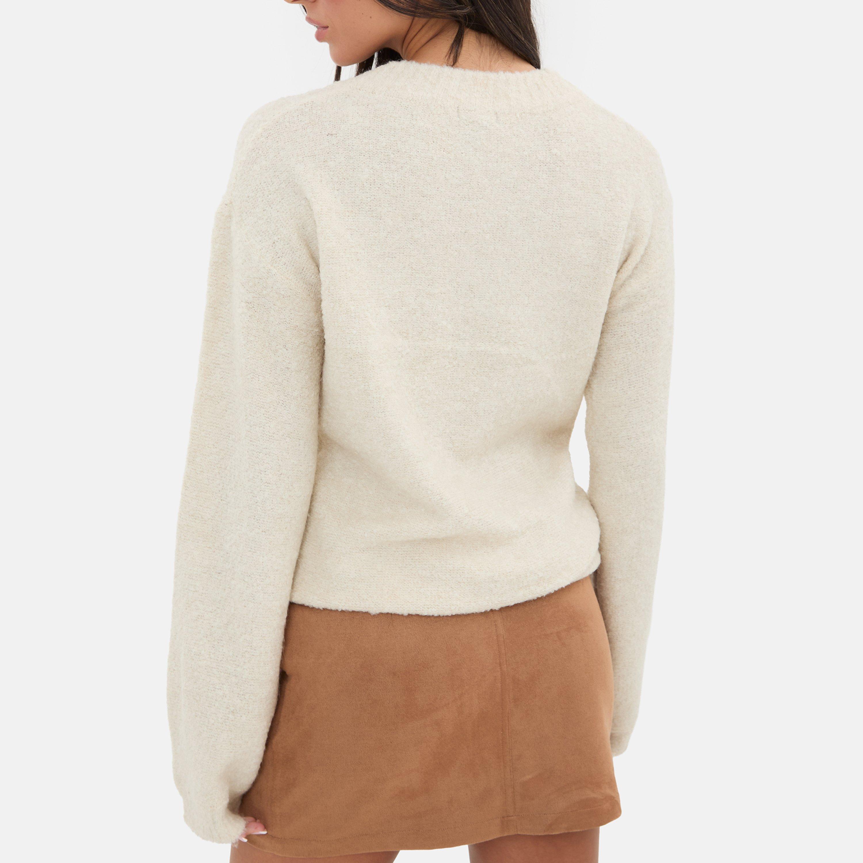 Ecru - I Saw It First - Women's Fine Knit Long-Sleeve Polo Jumper - 3