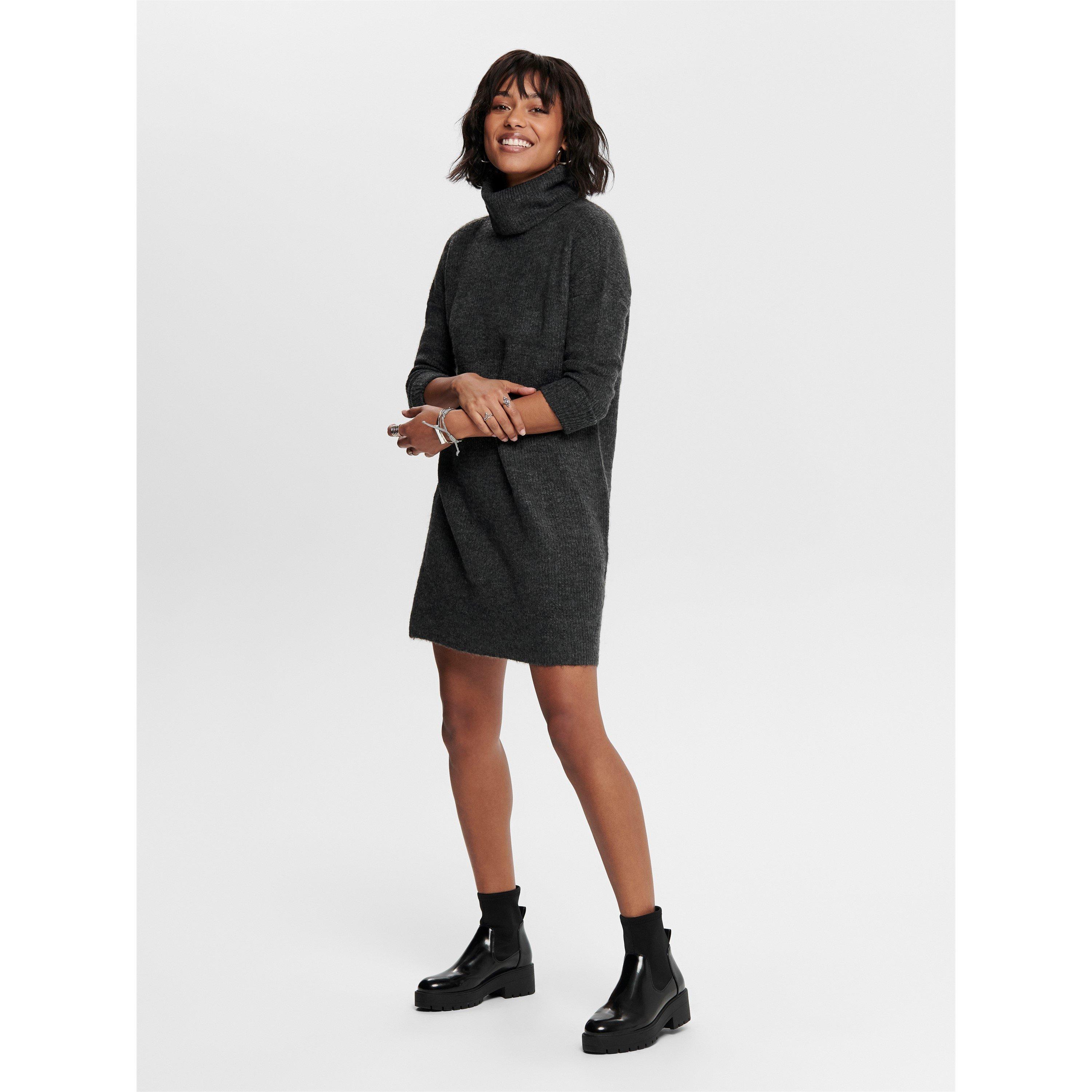 Dk Grey Melange - Only - Women's Cowl Neck Jumper Dress - 2