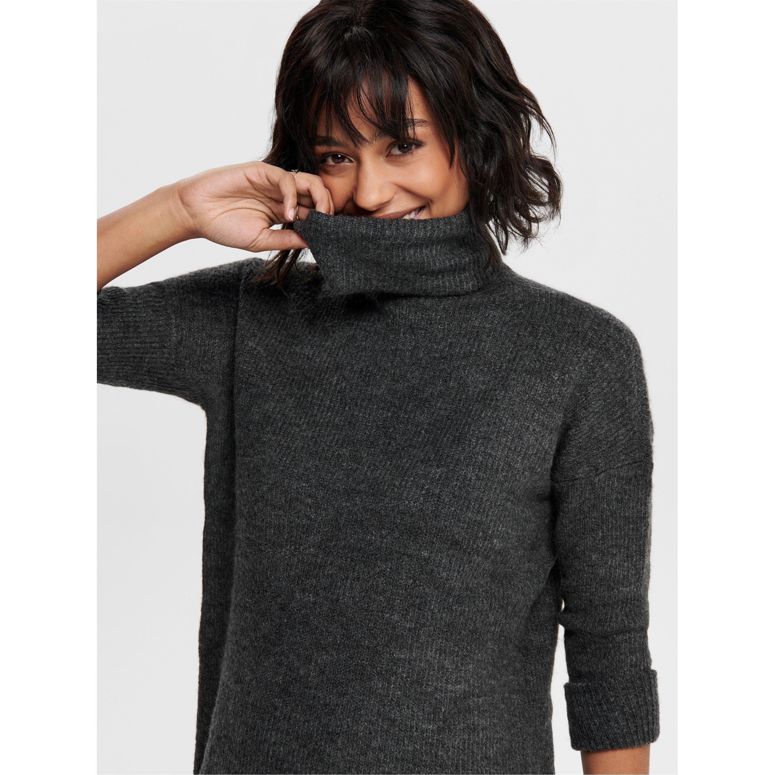 Dk Grey Melange - Only - Women's Cowl Neck Jumper Dress - 4