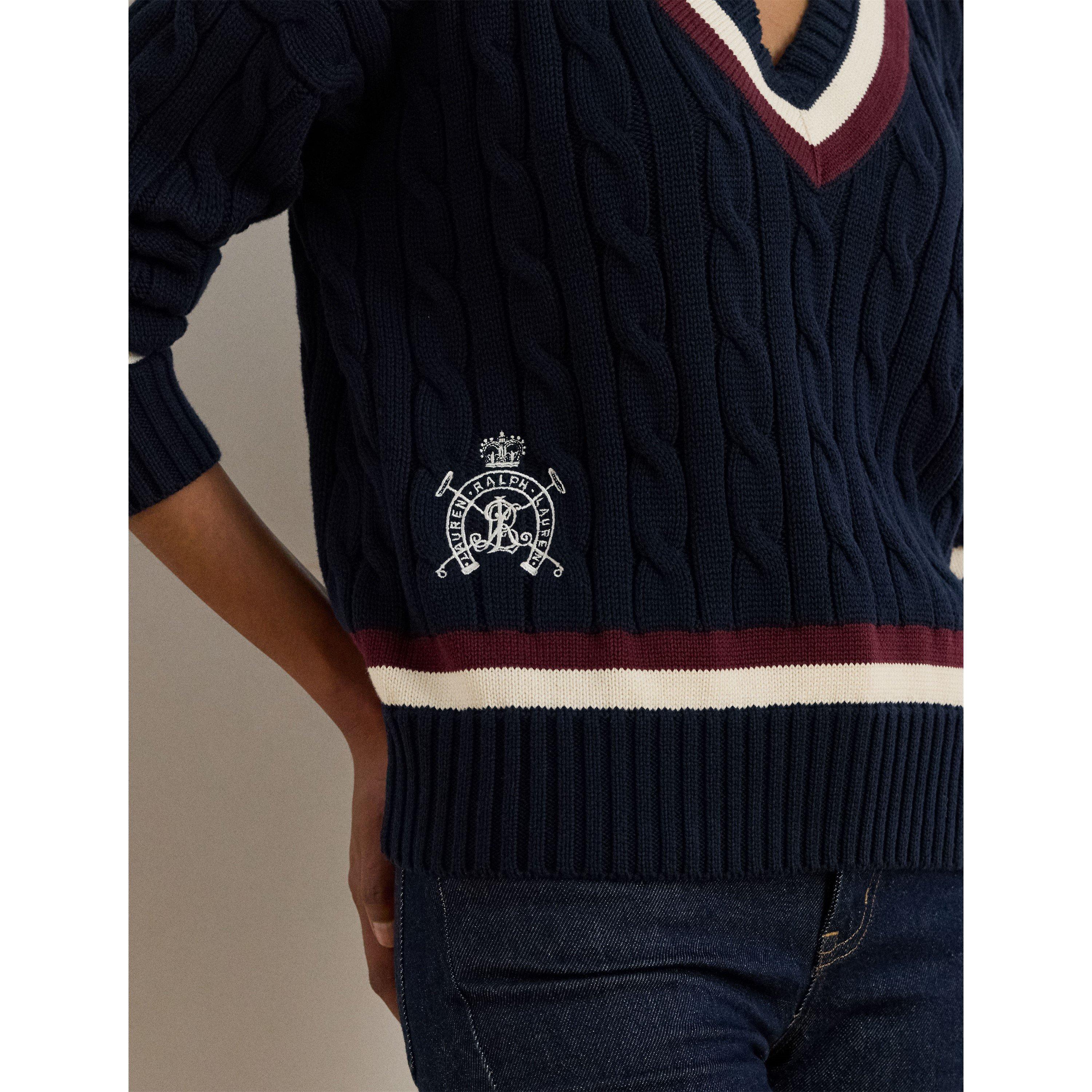 Navy/Crm/Garnet - Lauren by Ralph Lauren - Women's Real Leather Knitted Crew Neck Jumper - 5