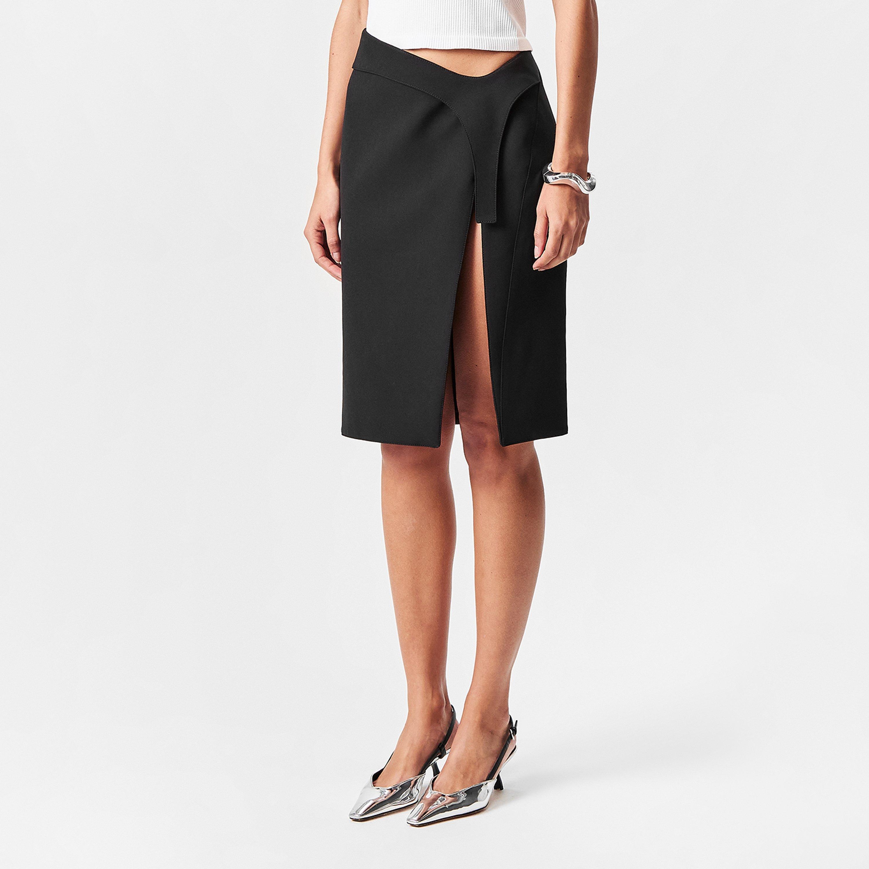 Black - Mugler - Women's Slit Midi Skirt - 3