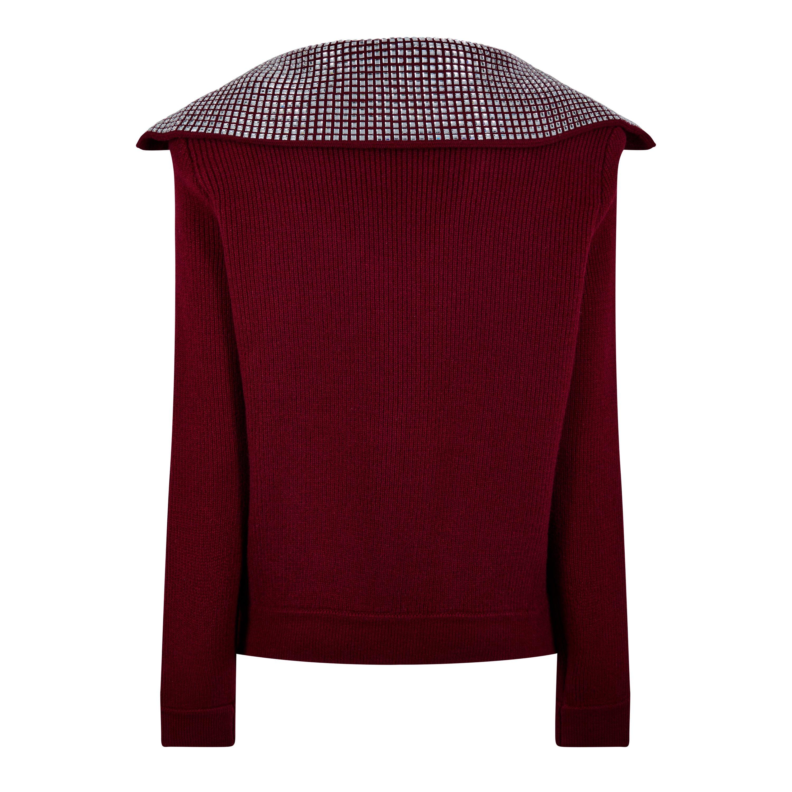 Burgundy - Self Portrait - Women's Diamante Knitted Crew Neck Jumper - 6