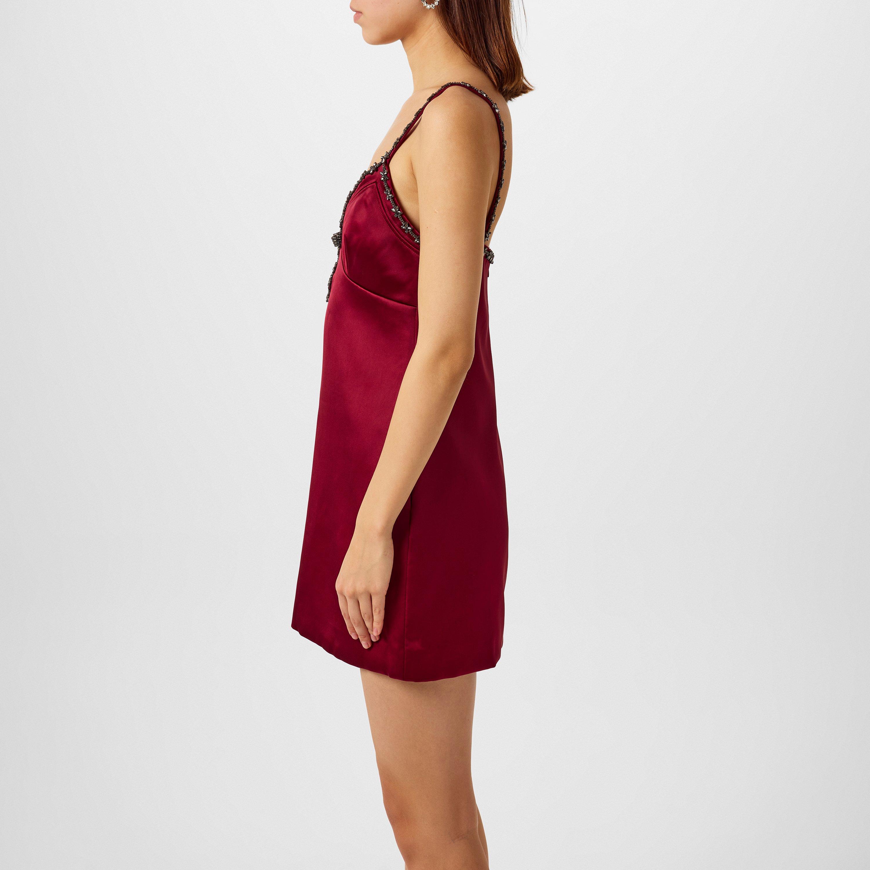Burgundy - Self Portrait - Strappy Satin Mini Dress - 2