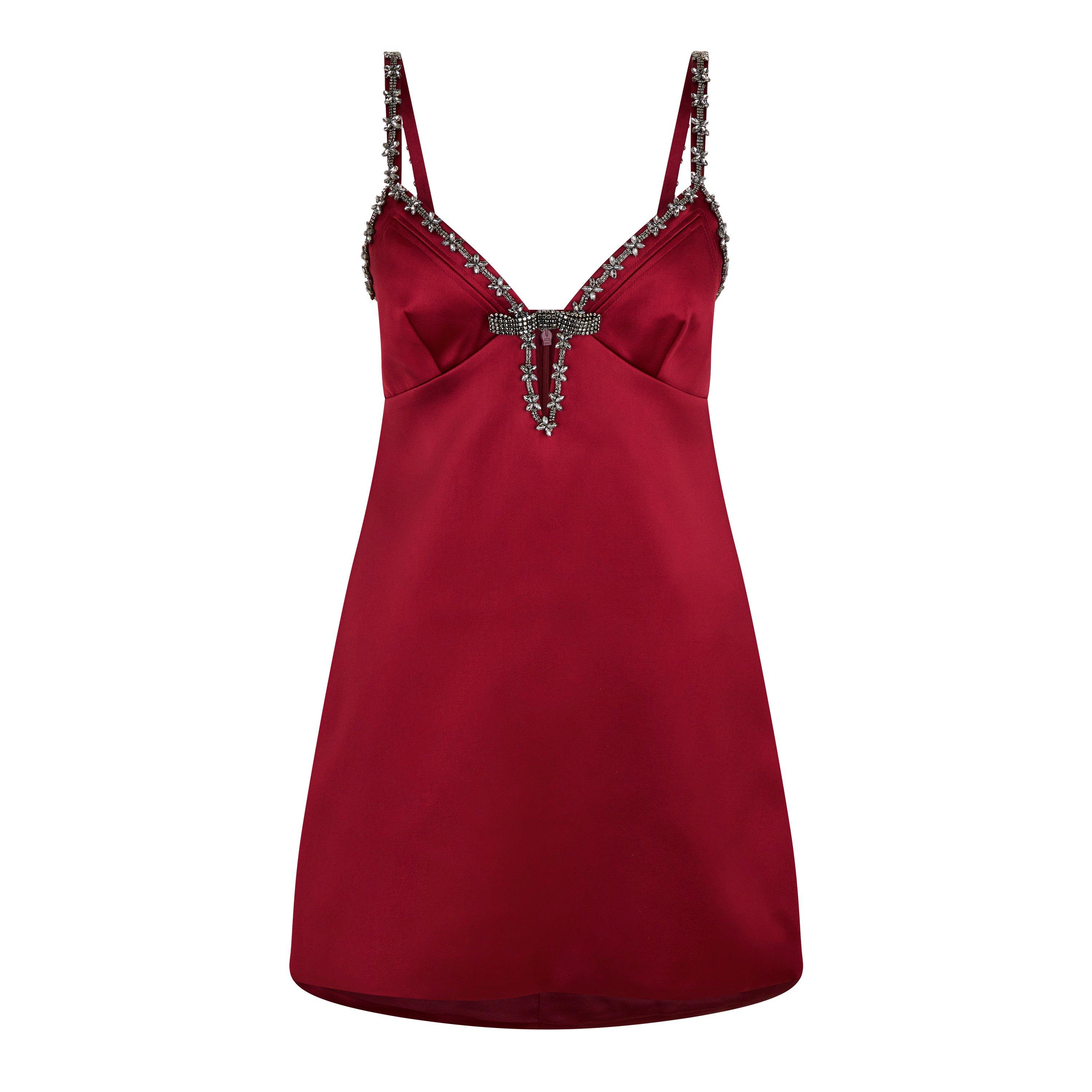 Burgundy - Self Portrait - Strappy Satin Mini Dress - 5