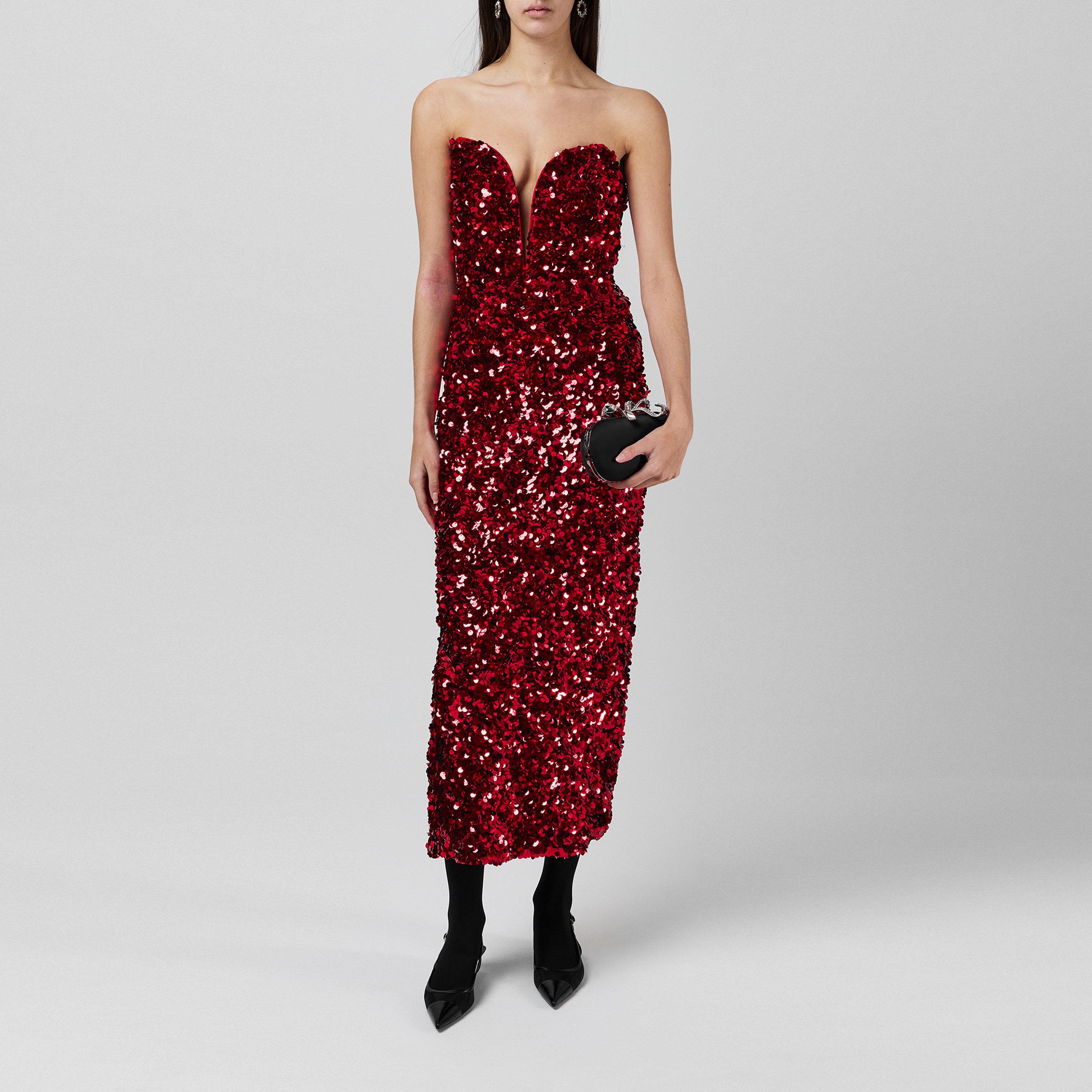 Red - Self Portrait - 3d Sequin Midi Dress - 1