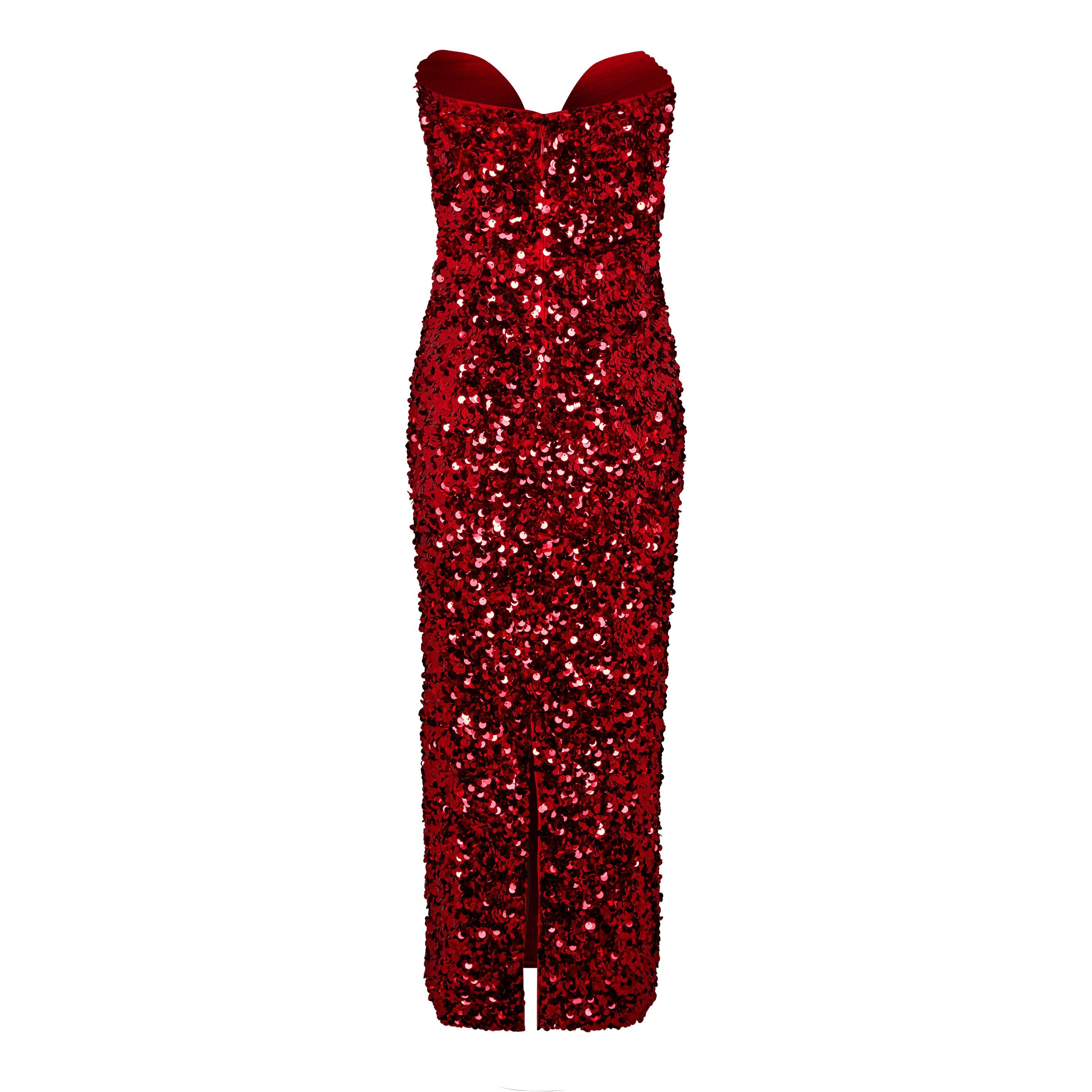 Red - Self Portrait - 3d Sequin Midi Dress - 6