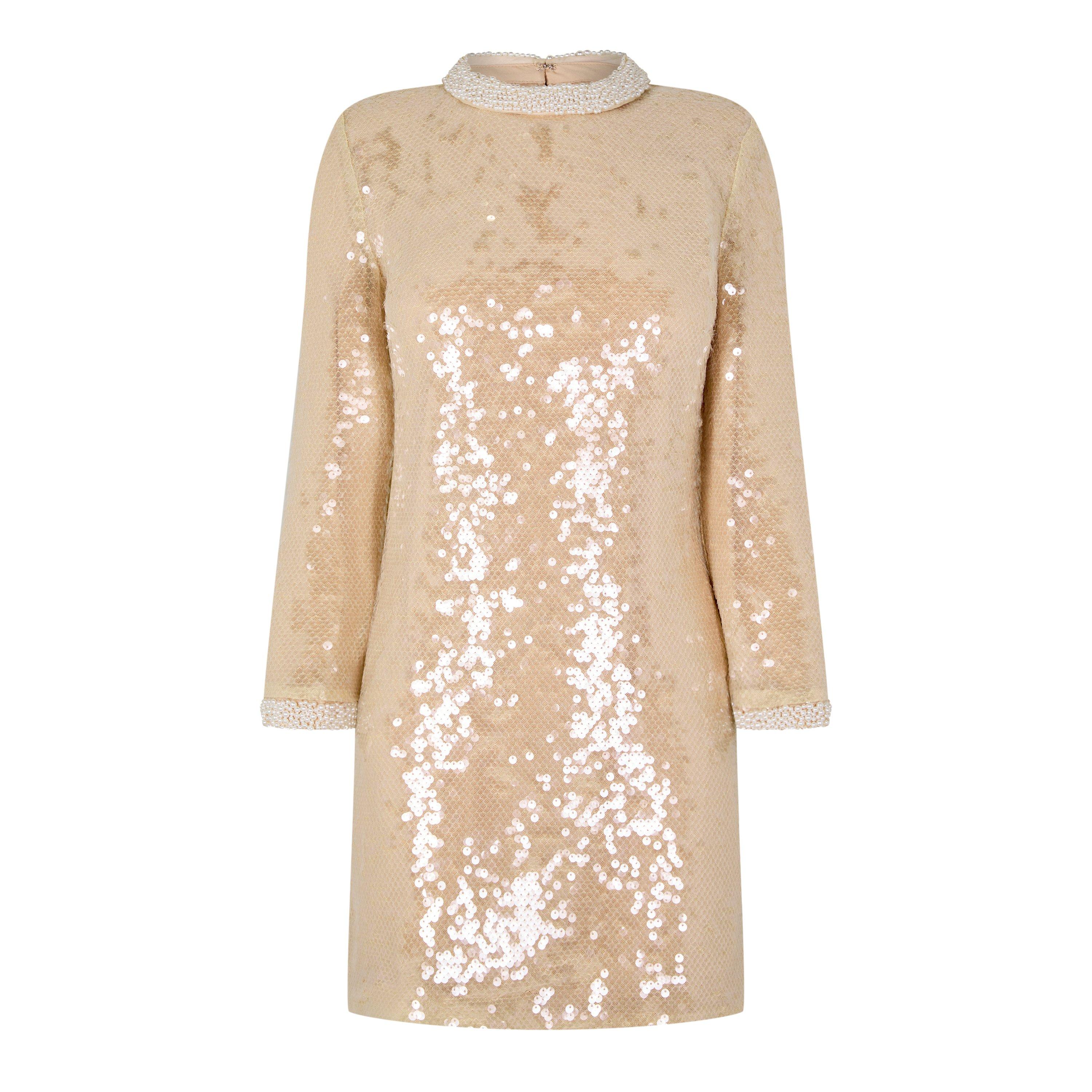Beige - Self Portrait - Pearl Sequined Mini Dress - 5