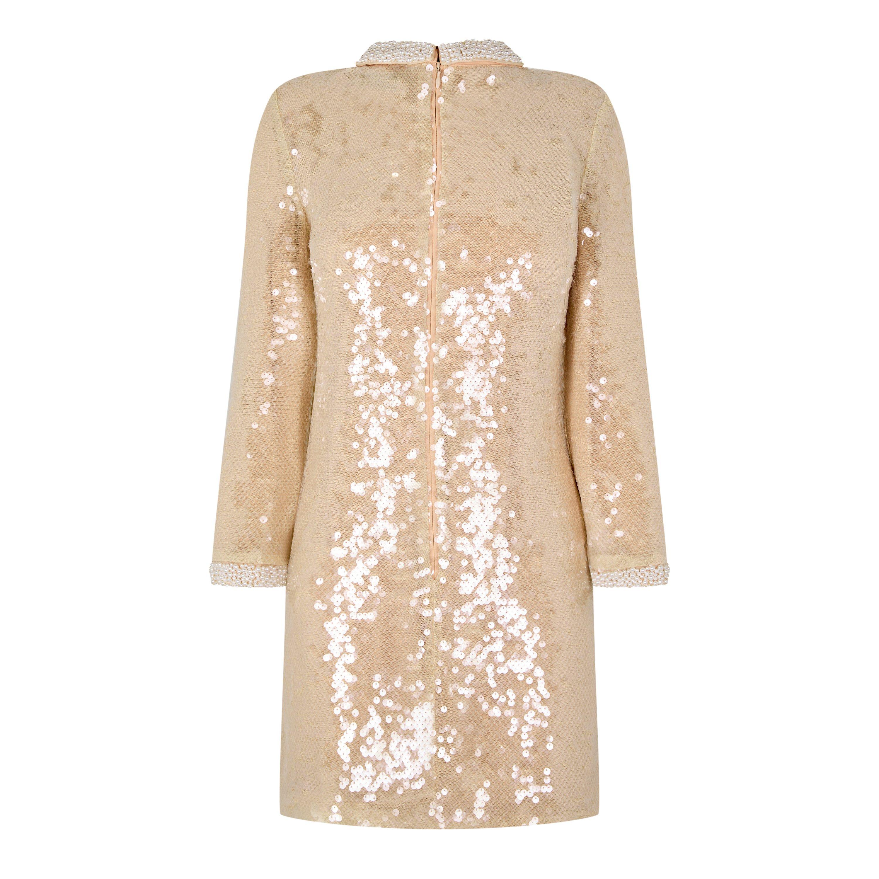 Beige - Self Portrait - Pearl Sequined Mini Dress - 6