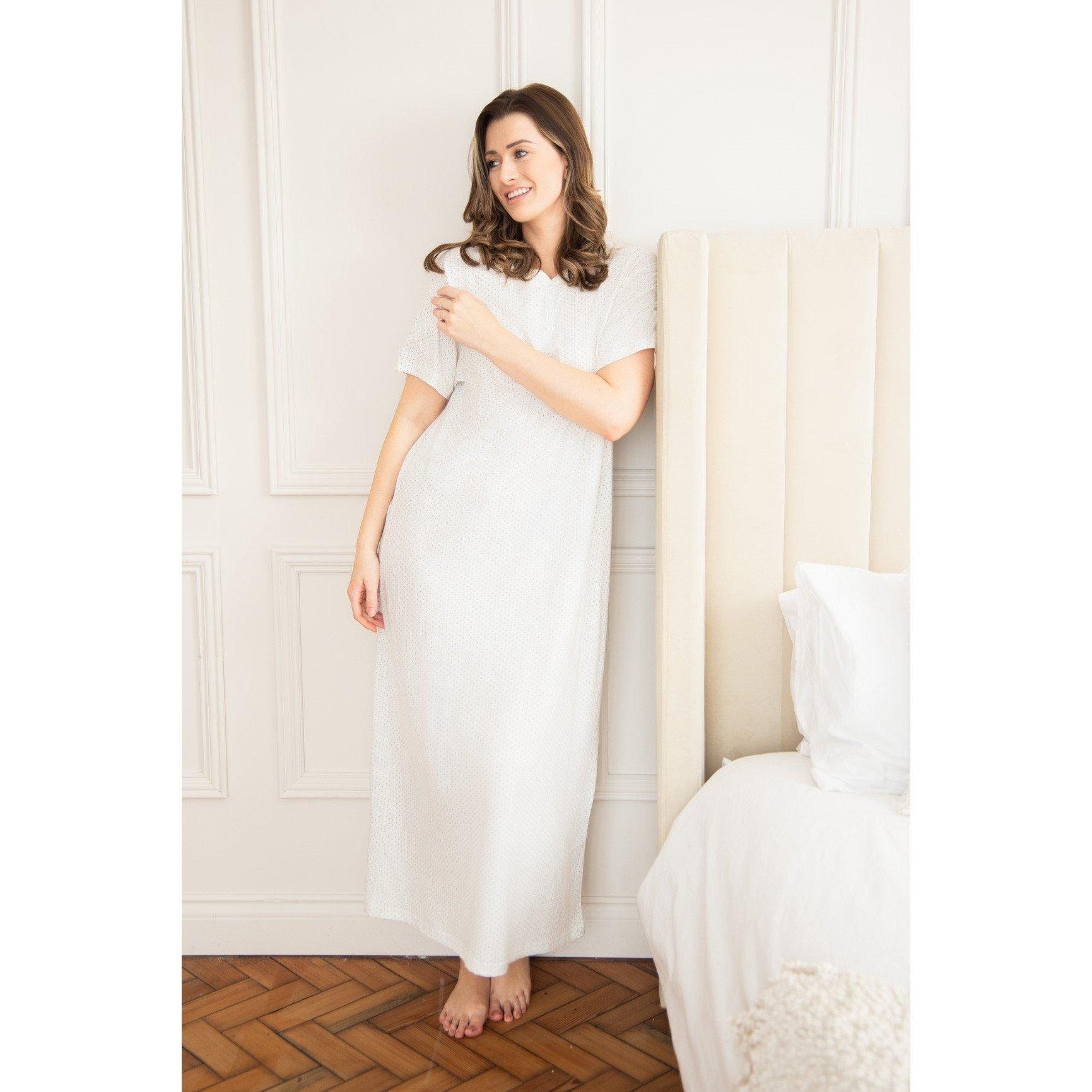 Cream Dot - Camille - Womens Organic Cotton Short Sleeve Nightdress - 1