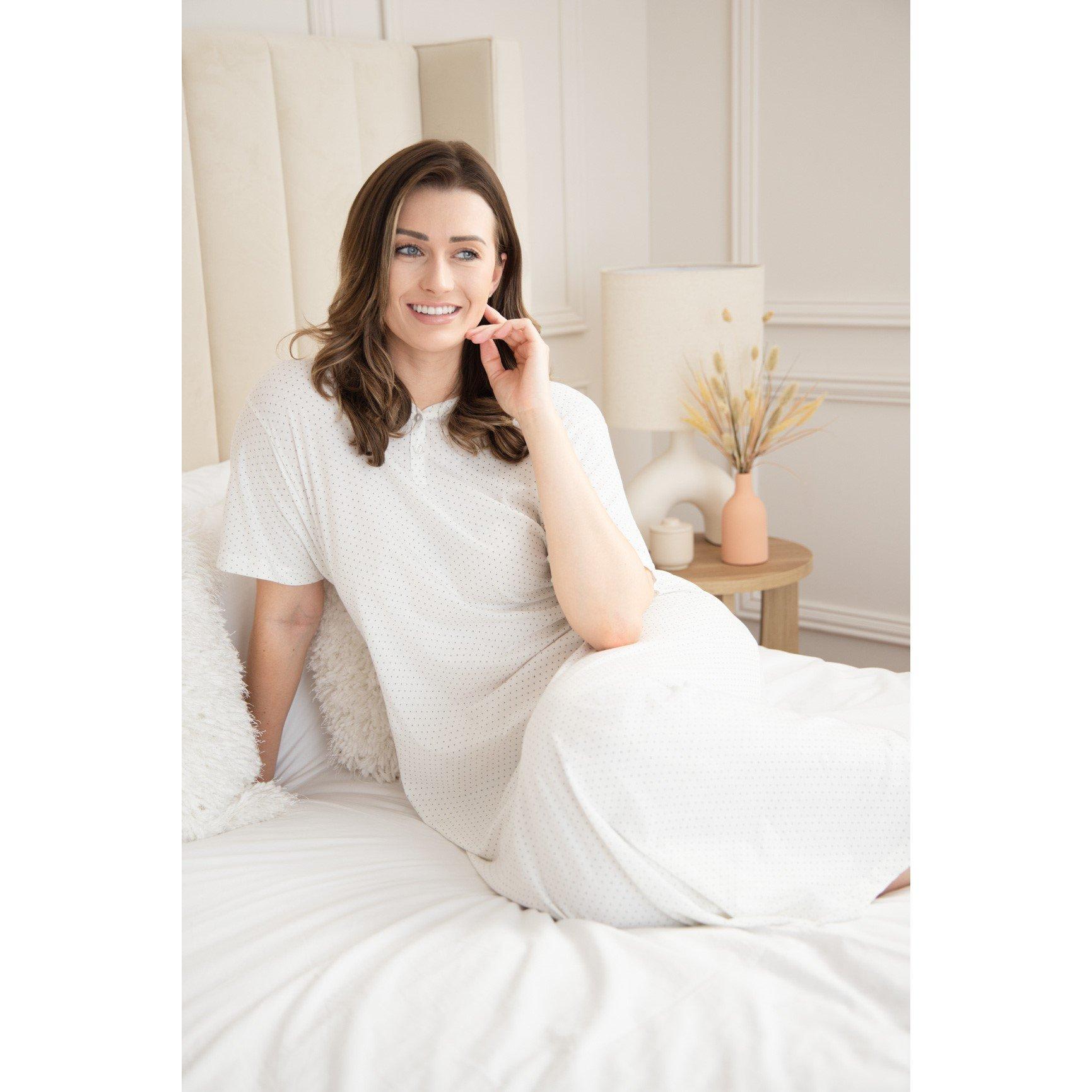 Cream Dot - Camille - Womens 100% Organic Cotton Short Sleeve Nightdress - 2