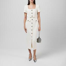 Self Portrait Cream Crepe Button Midi Dress