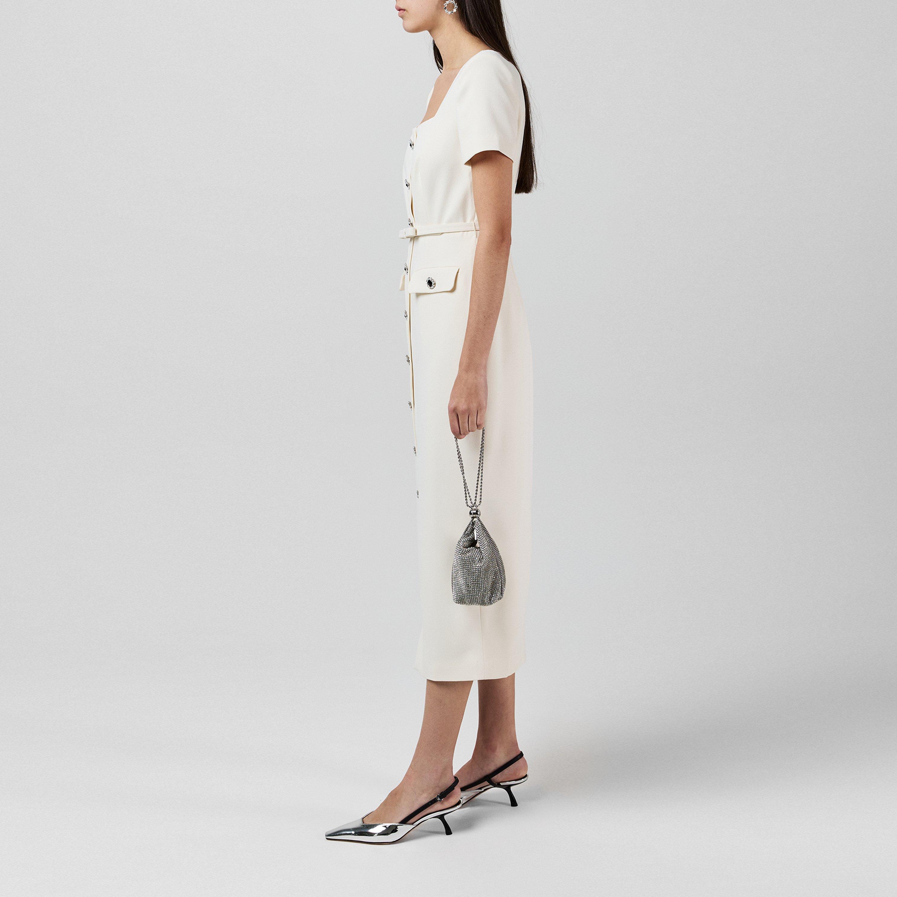 Cream - Self Portrait - Cream Crepe Button Midi Dress - 2