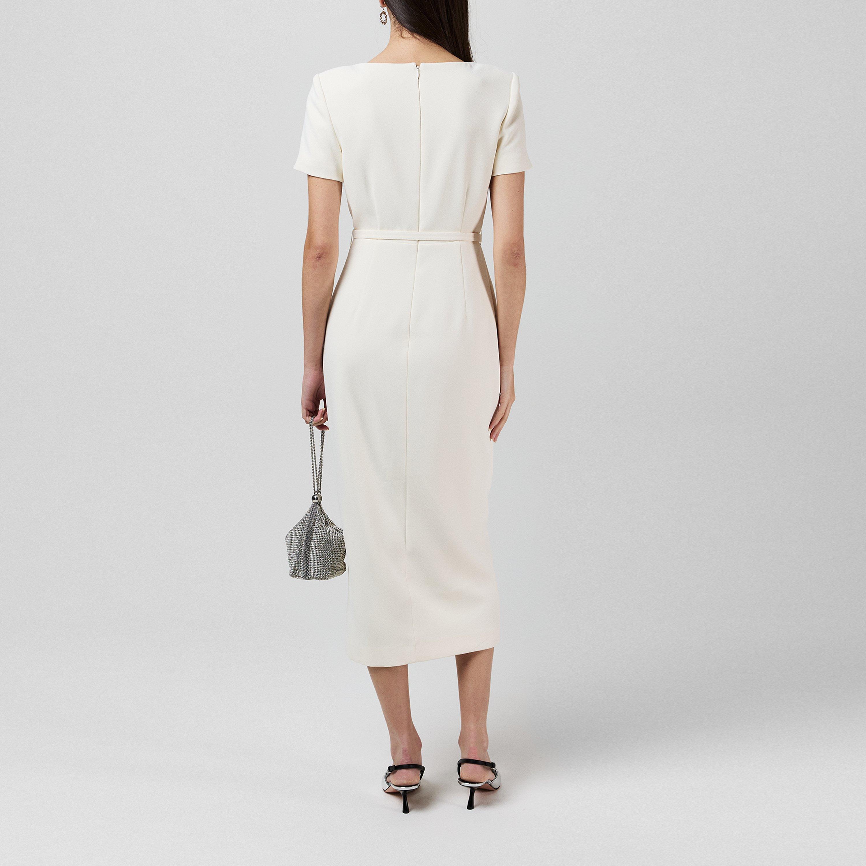 Cream - Self Portrait - Cream Crepe Button Midi Dress - 3