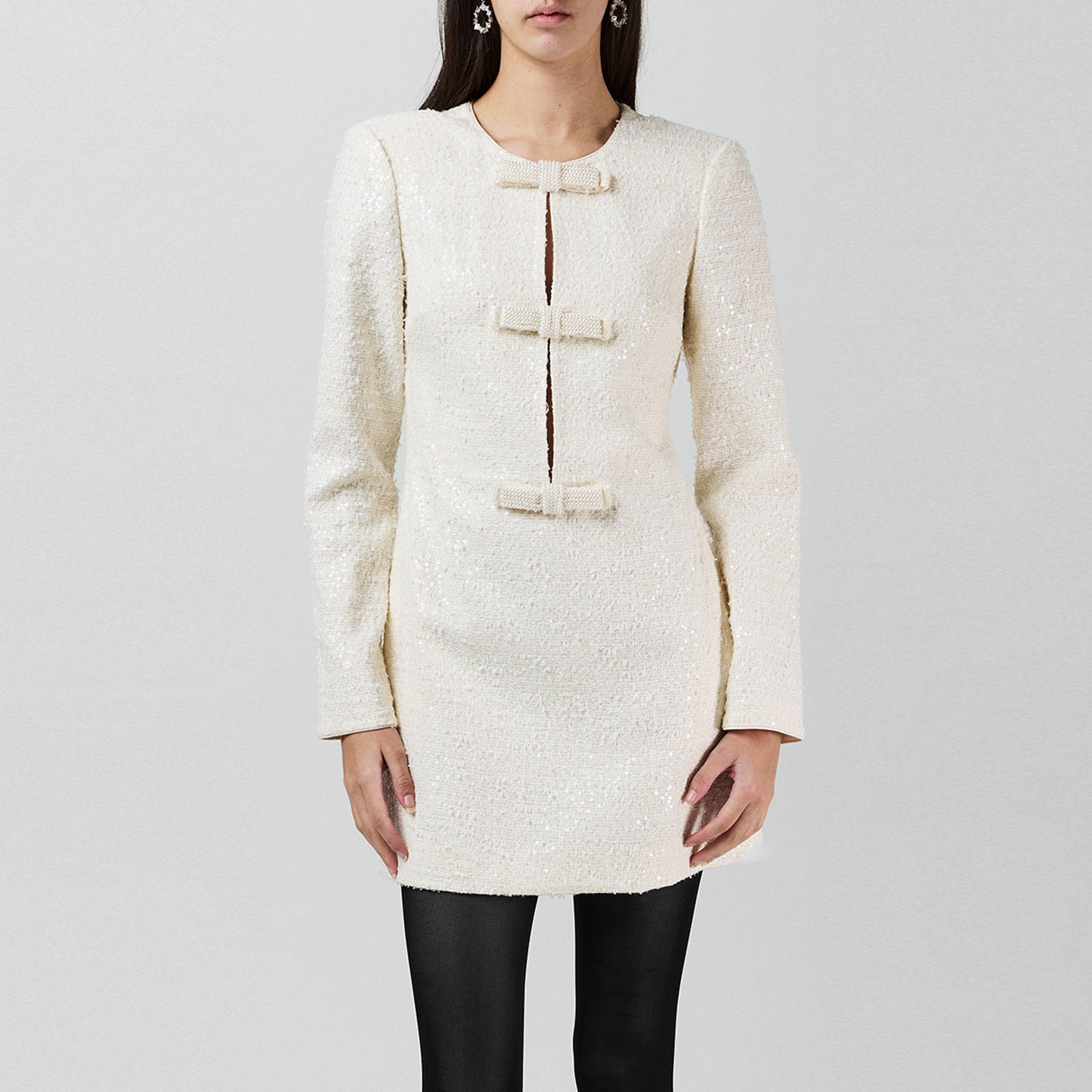 Cream - Self Portrait - Boucle Diamante Bow Mini Dress - 1
