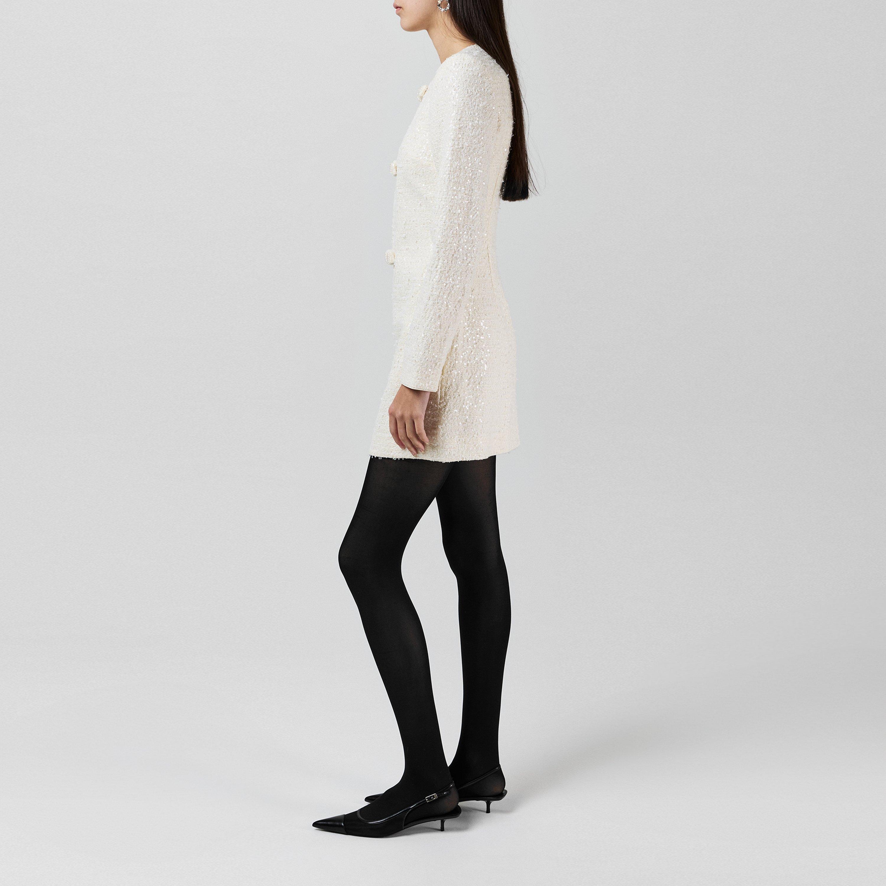 Cream - Self Portrait - Boucle Diamante Bow Mini Dress - 2