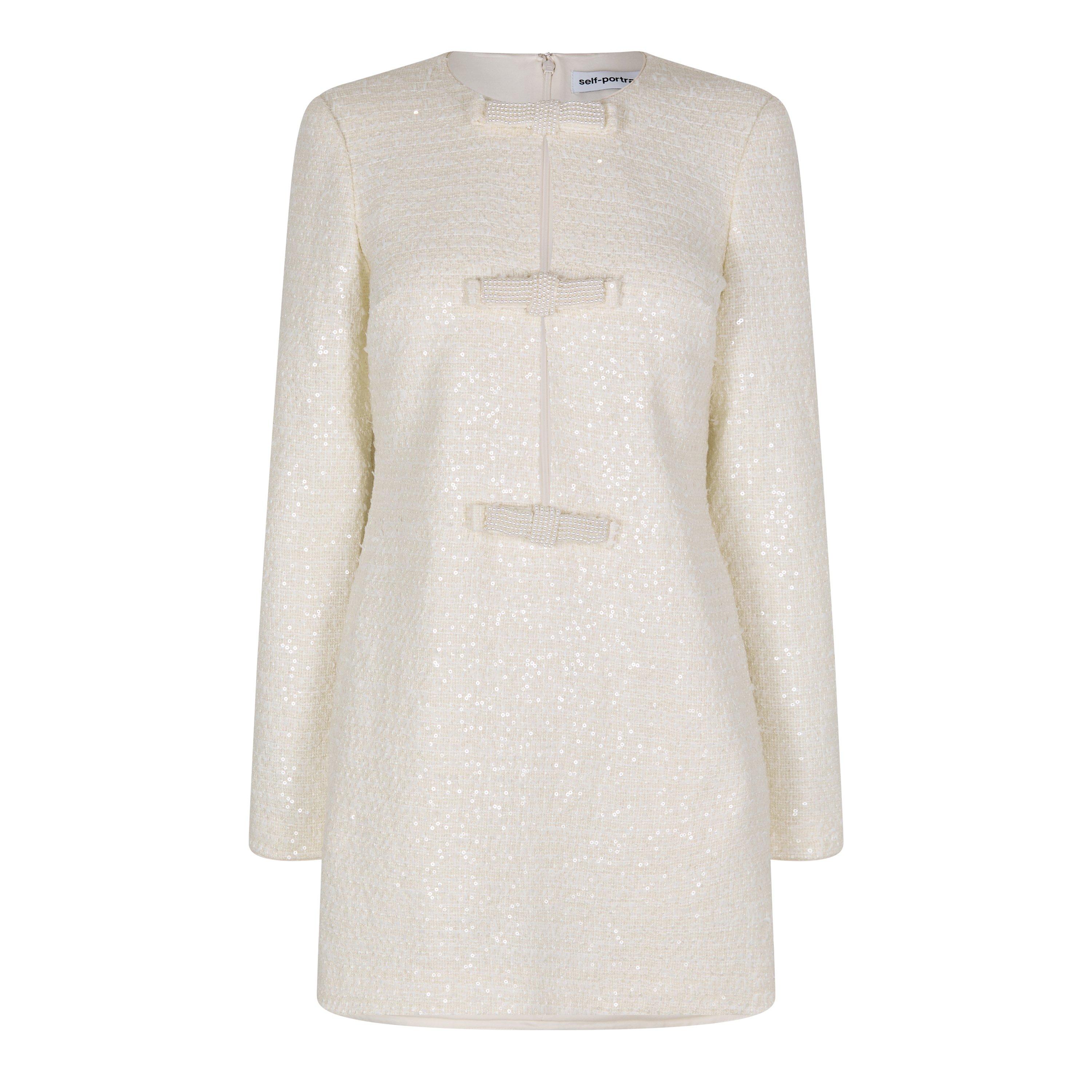 Cream - Self Portrait - Boucle Diamante Bow Mini Dress - 5