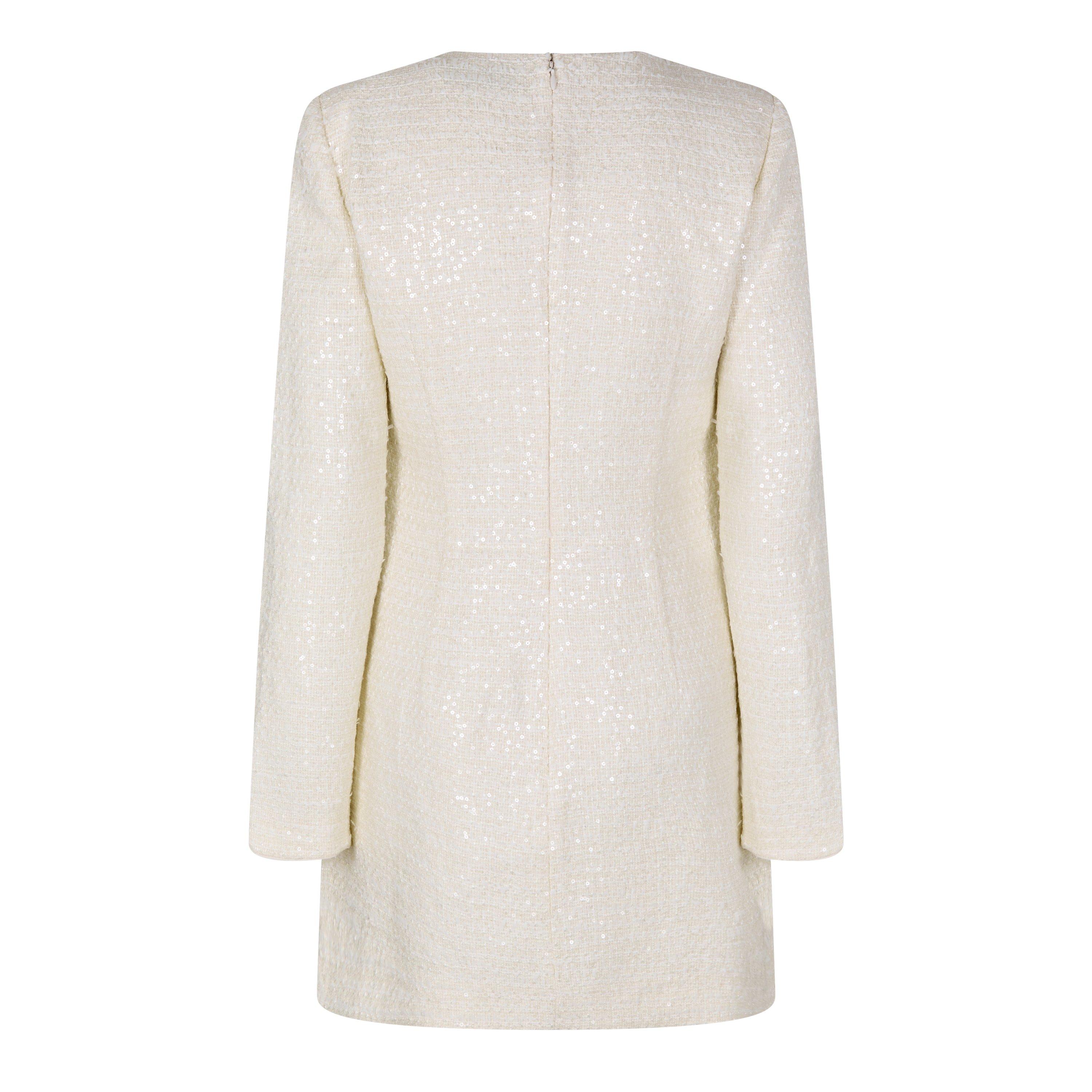 cream boucle diamante bow mini dress Cream Sequin Boucle Bow Mini Dress  self-portrait-US