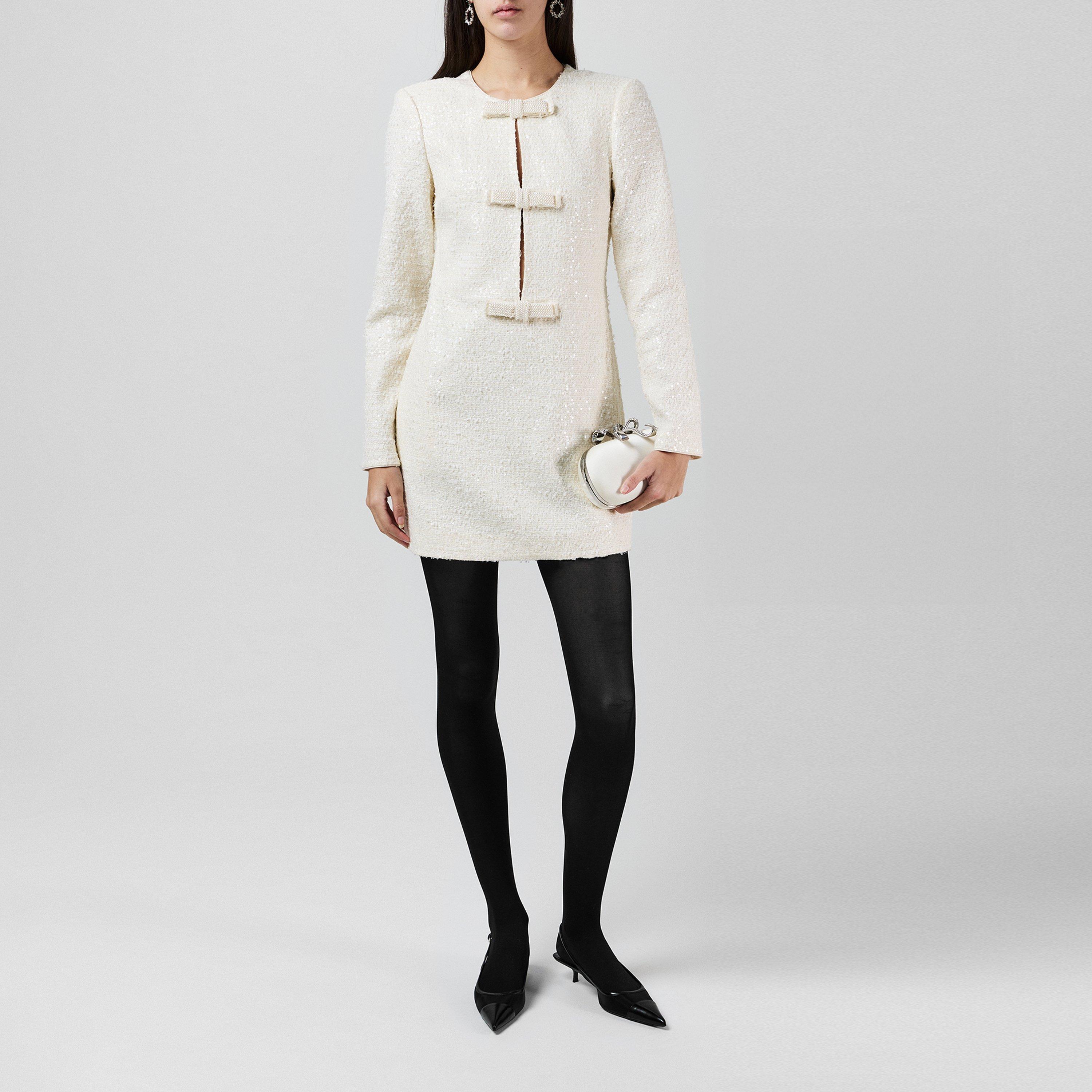 Cream - Self Portrait - Boucle Diamante Bow Mini Dress - 4