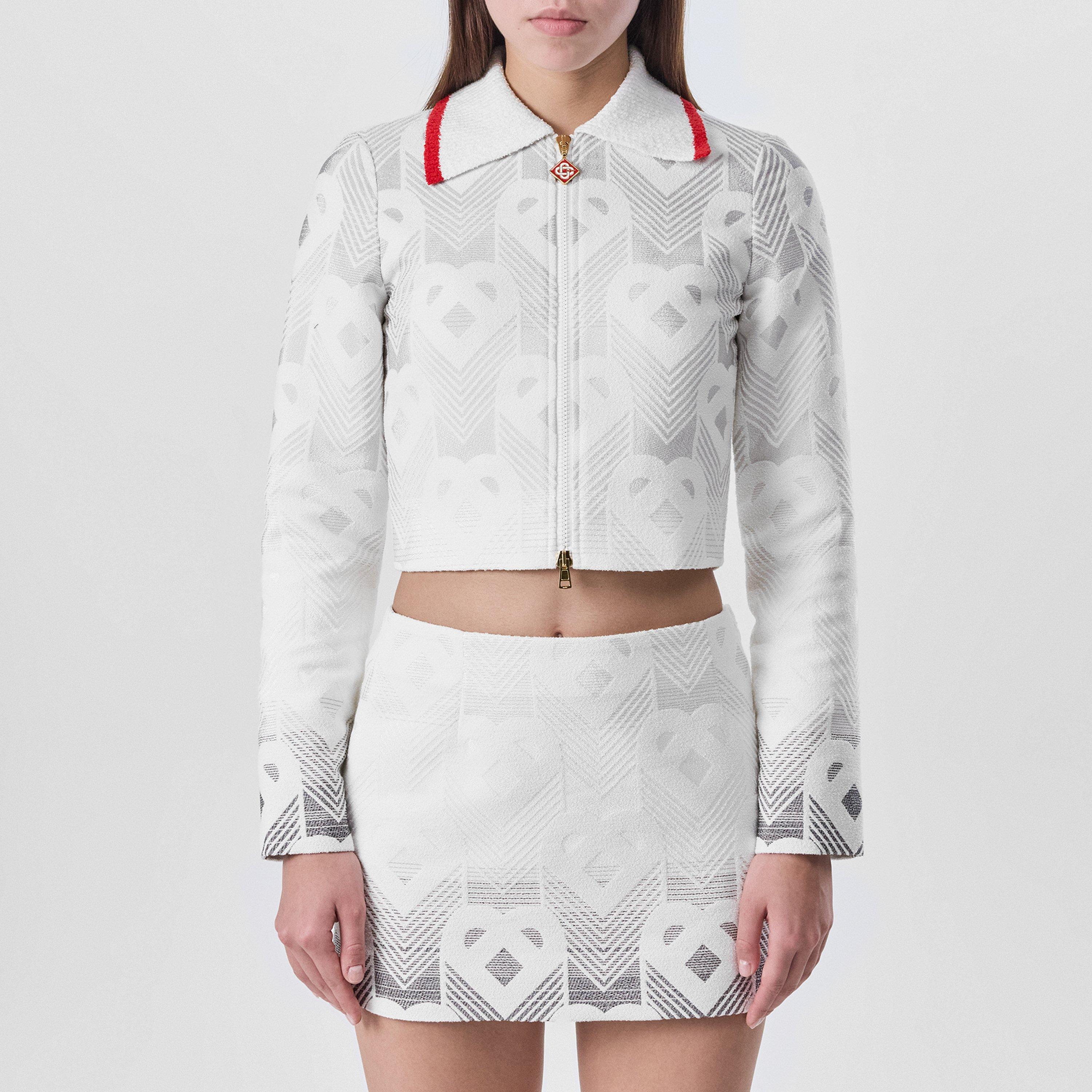 Casablanca Women's Gradient Heart Monogram Cotton Long Sleeve Boucle Jacket - White - 10 (S)