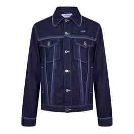 Off White Zip Embellished Denim Jacket