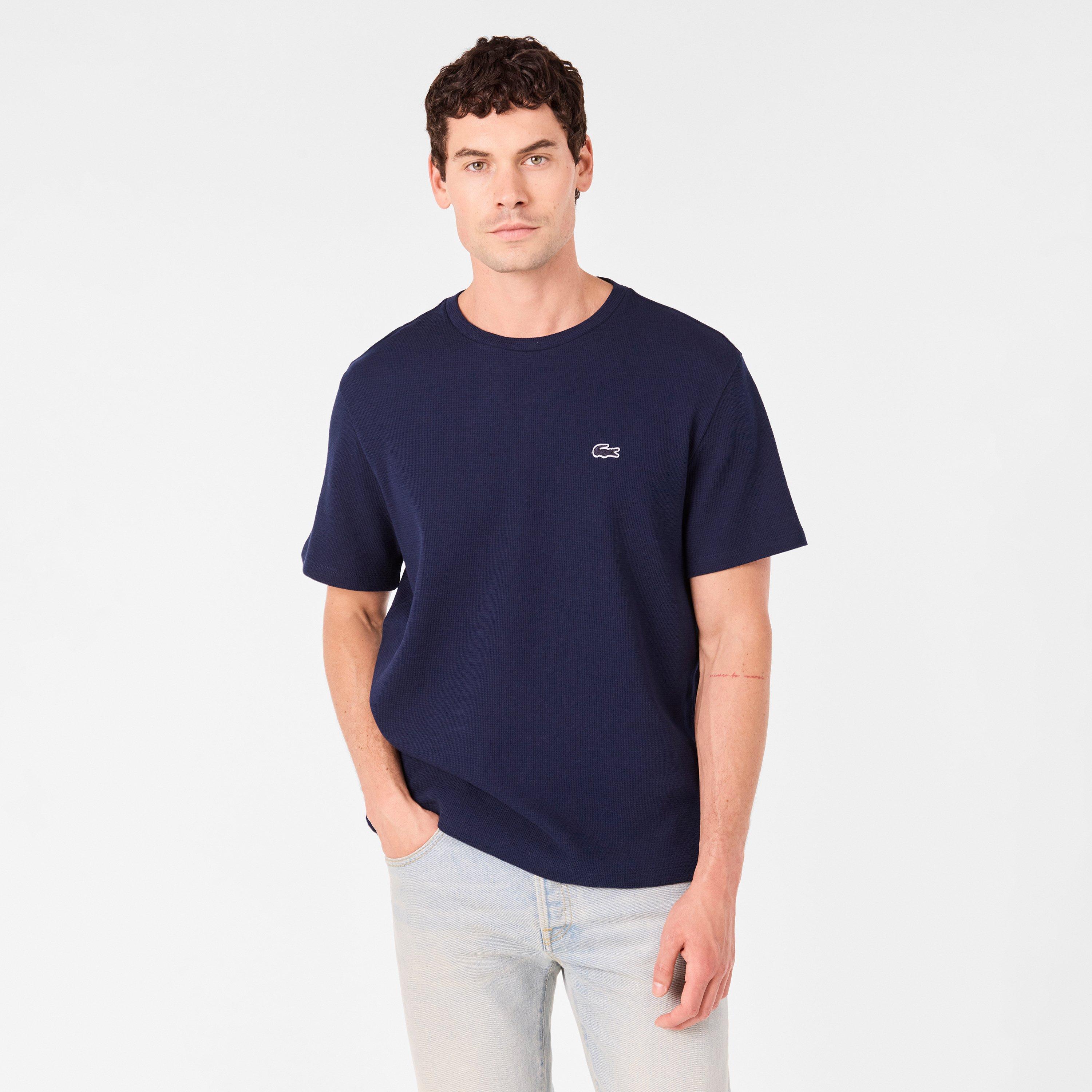 Navy 166 - Lacoste - Men's Waffle Short Sleeve Pyjama Top - 3