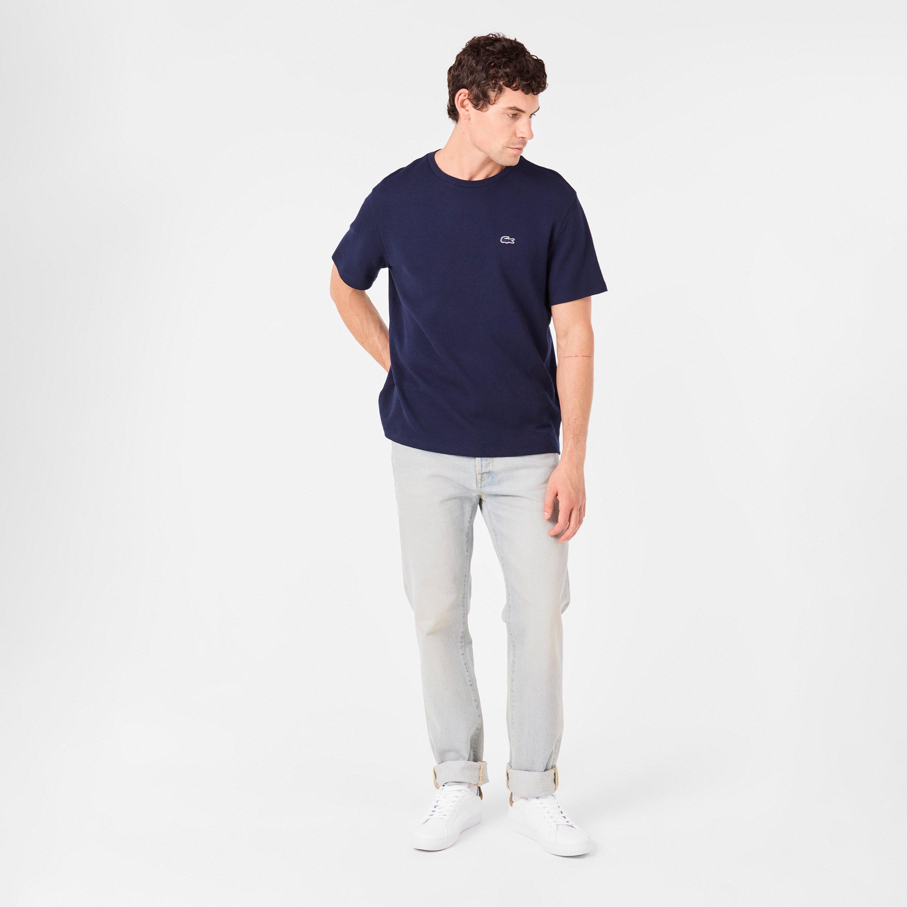 Navy 166 - Lacoste - Men's Waffle Short Sleeve Pyjama Top - 6