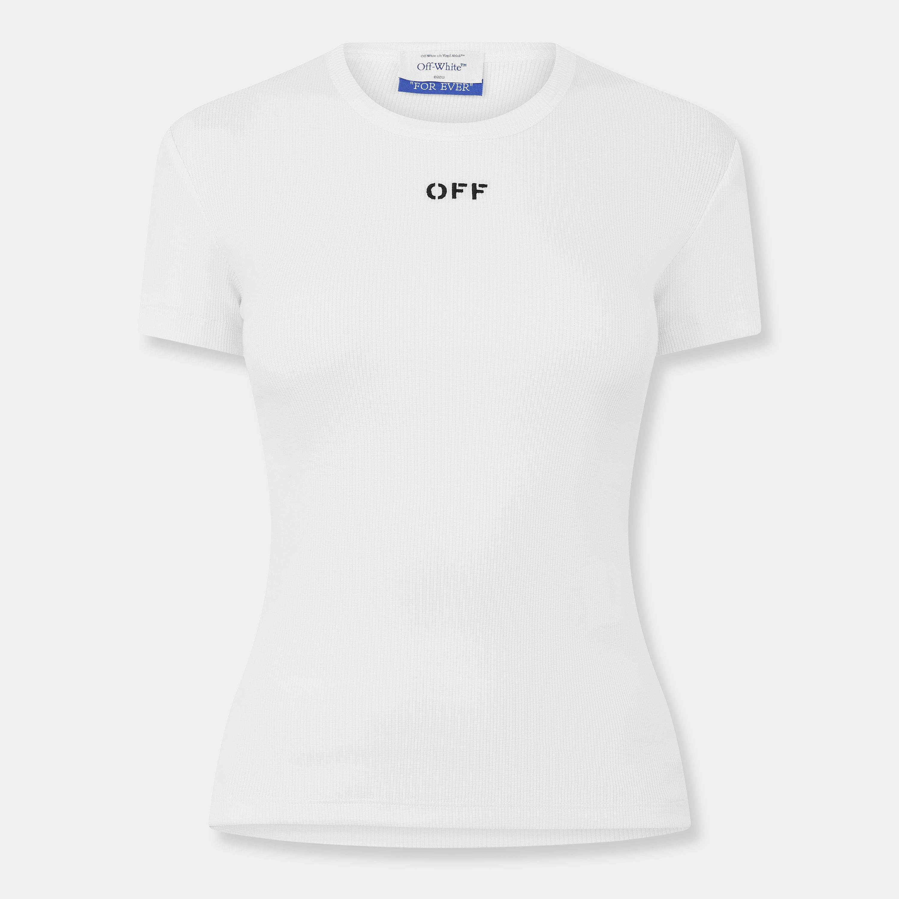 White/Black - Off White - Women's Stamp Ribbed Cropped Baby Tee - 1