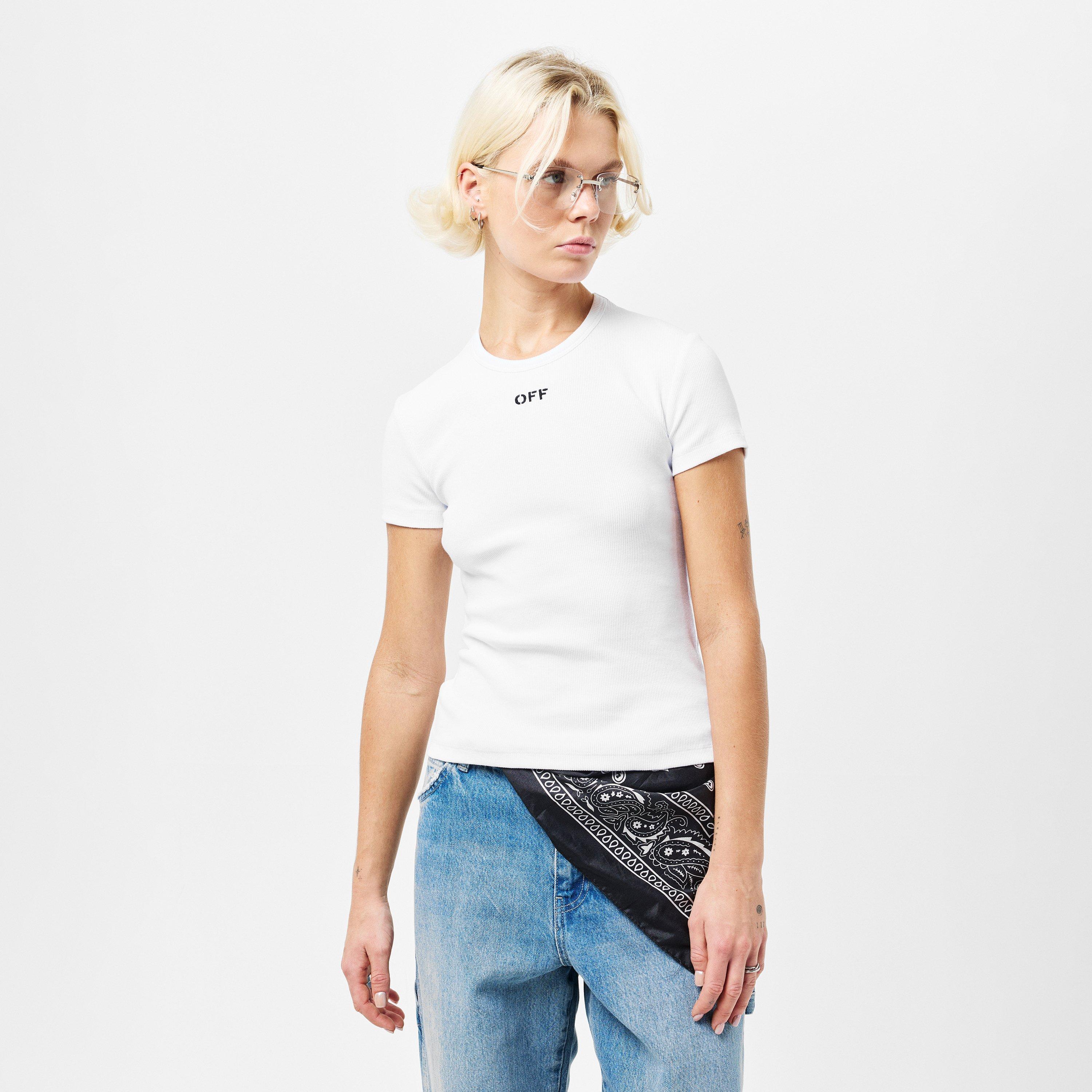Off White | Women's Stamp Ribbed Cropped Baby Tee | Sports Direct