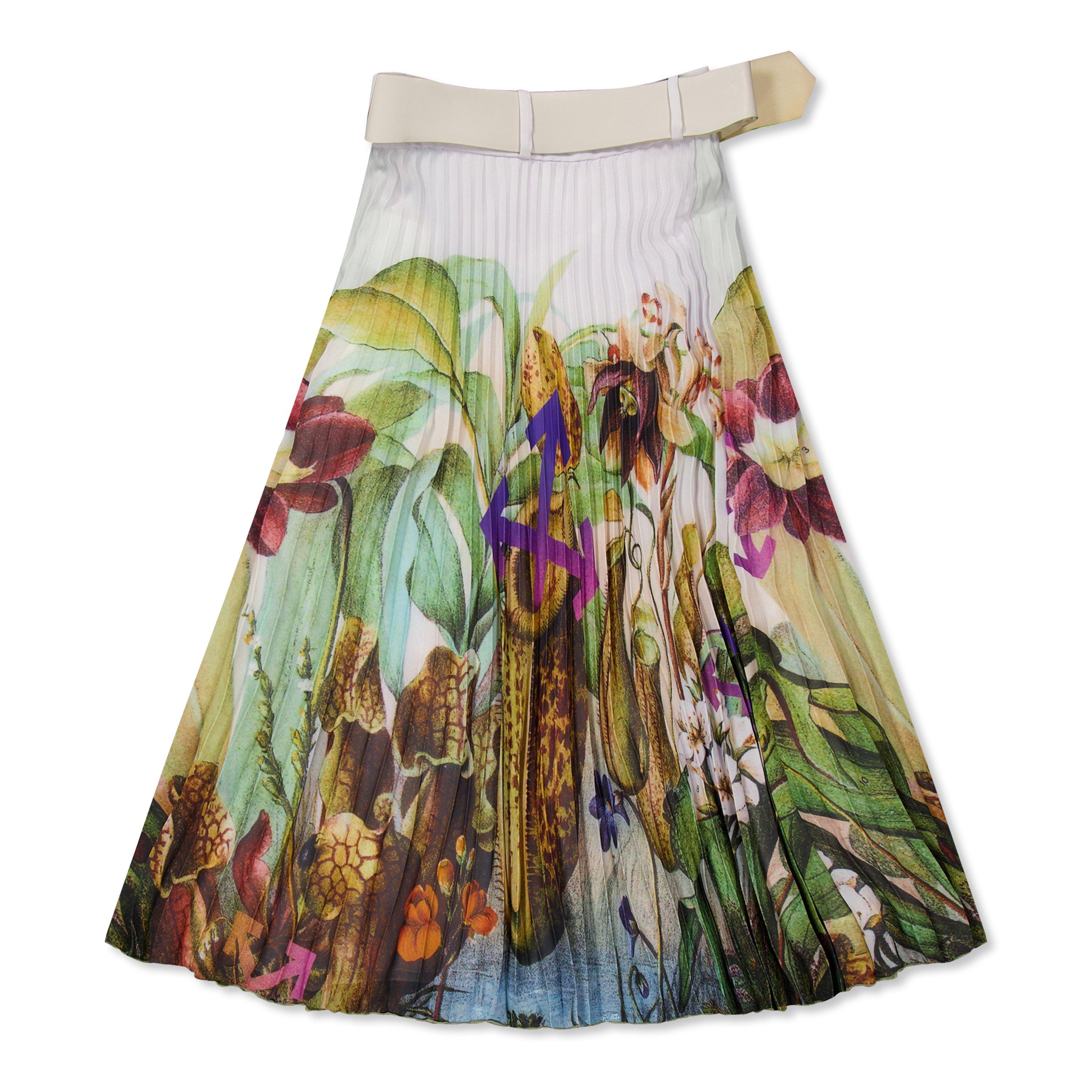 Green/Fuchsia - Off White - Women's Floral Belted Skirt - 2