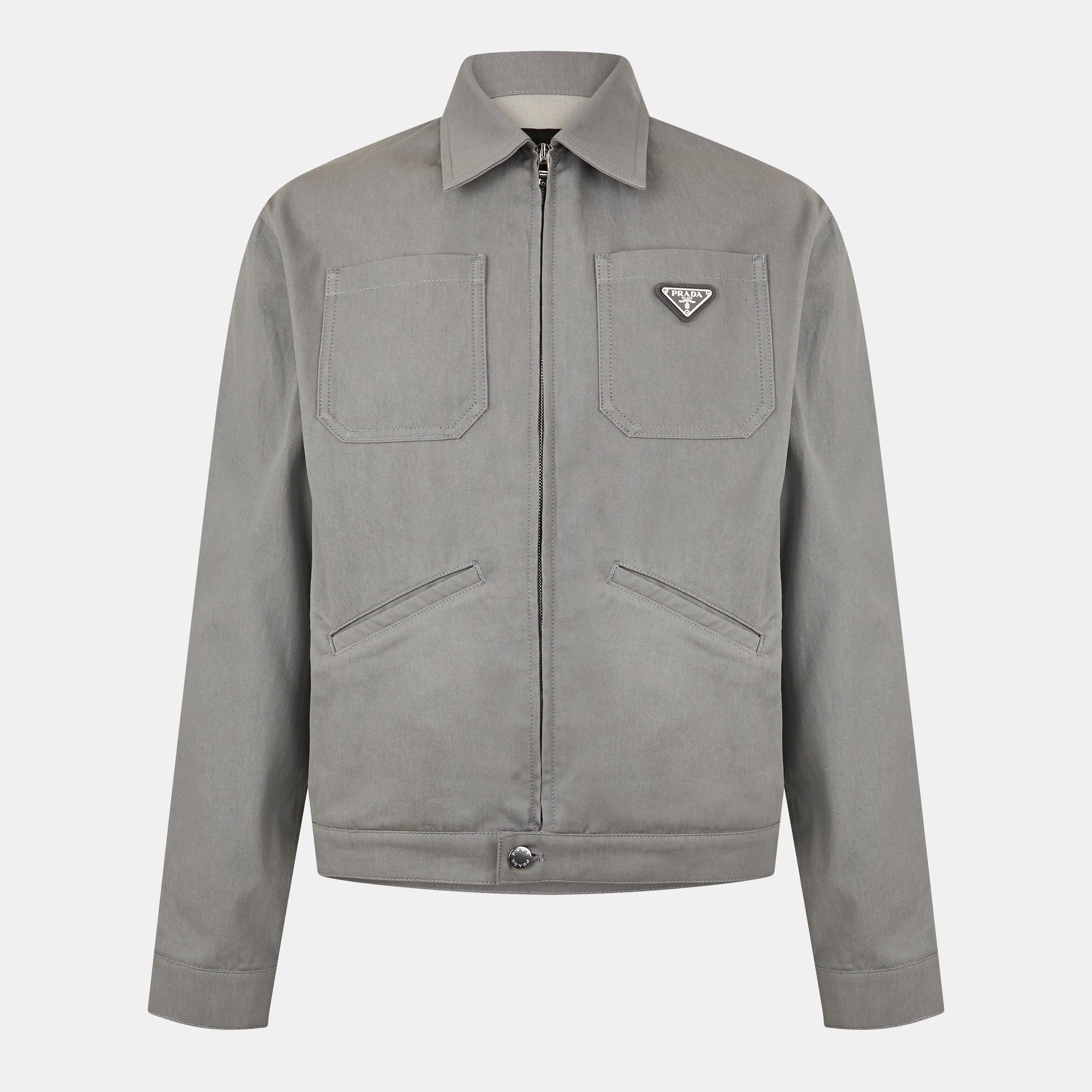 Prada Men's Raw Denim Cotton Long Sleeve Zip Denim Jacket | Cruise