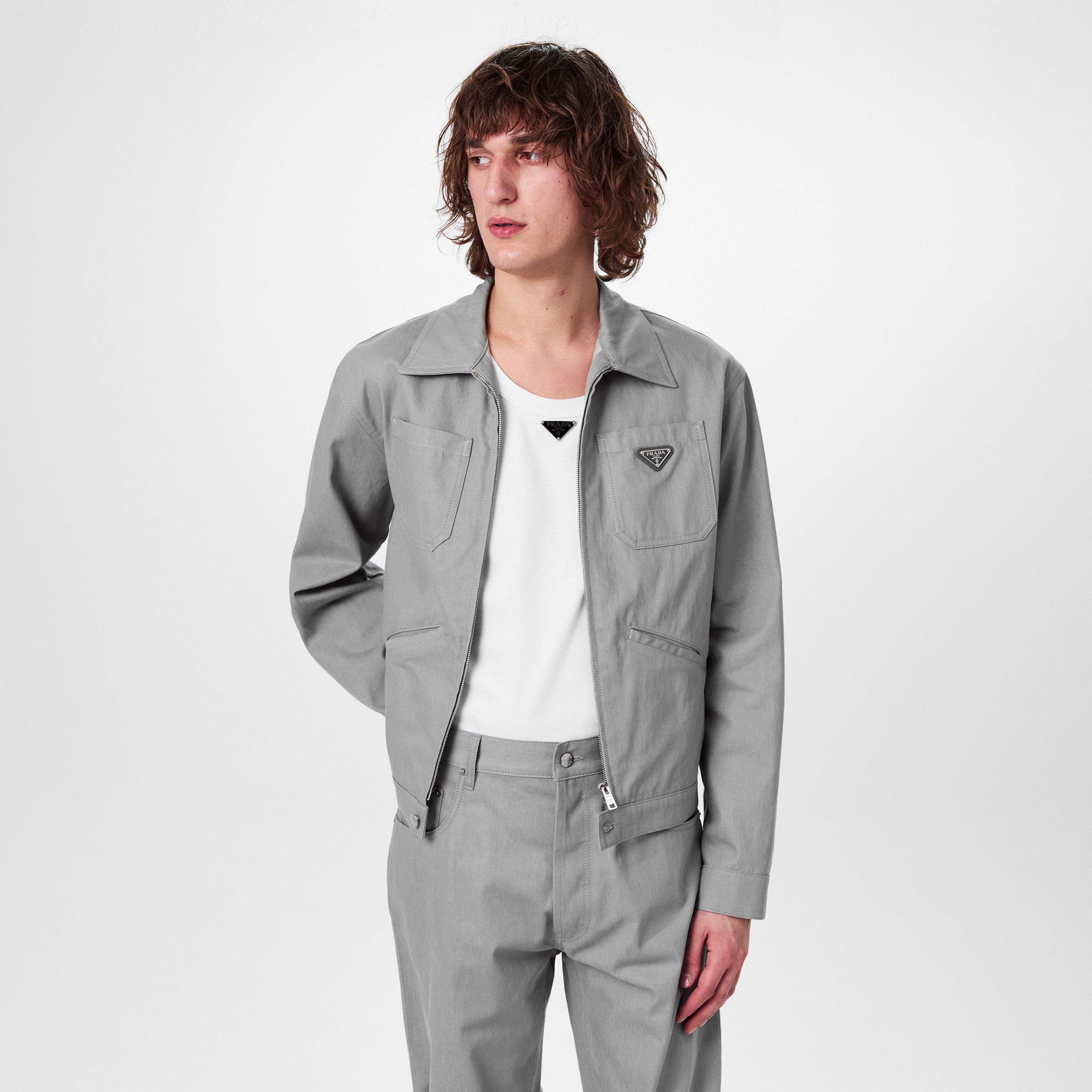 Grey - Prada - Men's Raw Denim Cotton Long Sleeve Zip Denim Jacket - 3