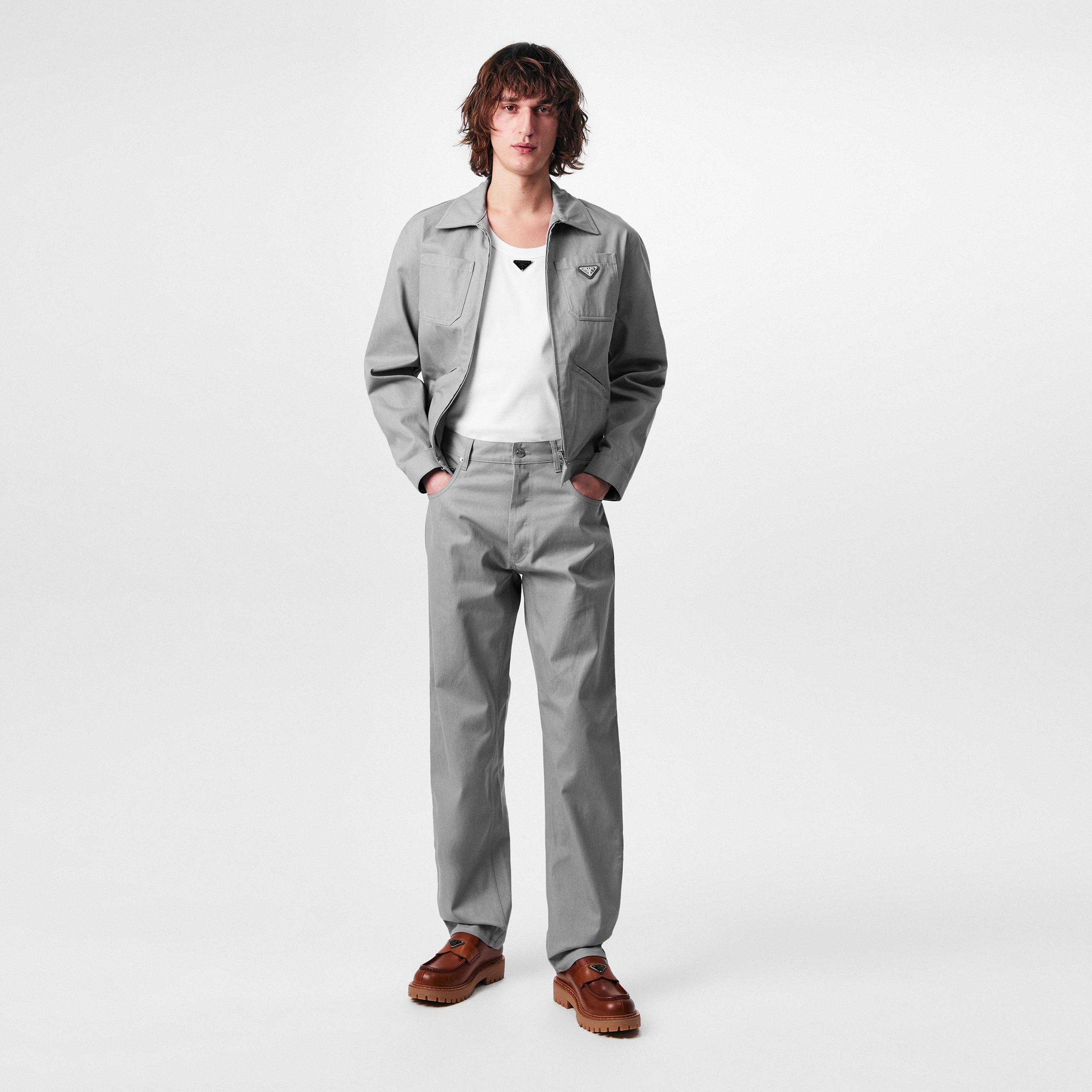 Grey - Prada - Men's Raw Denim Cotton Long Sleeve Zip Denim Jacket - 6