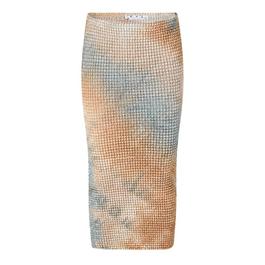 Off White Smocked Tie Dye Pencil Skirt