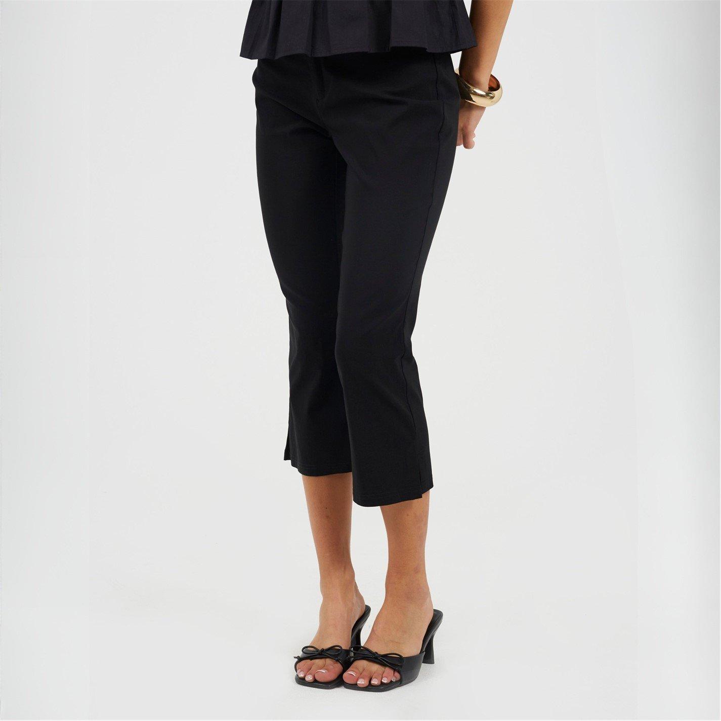 Black - Brave Soul - BS Ladies Black Capri Trousers with Split Hem Detail - 1