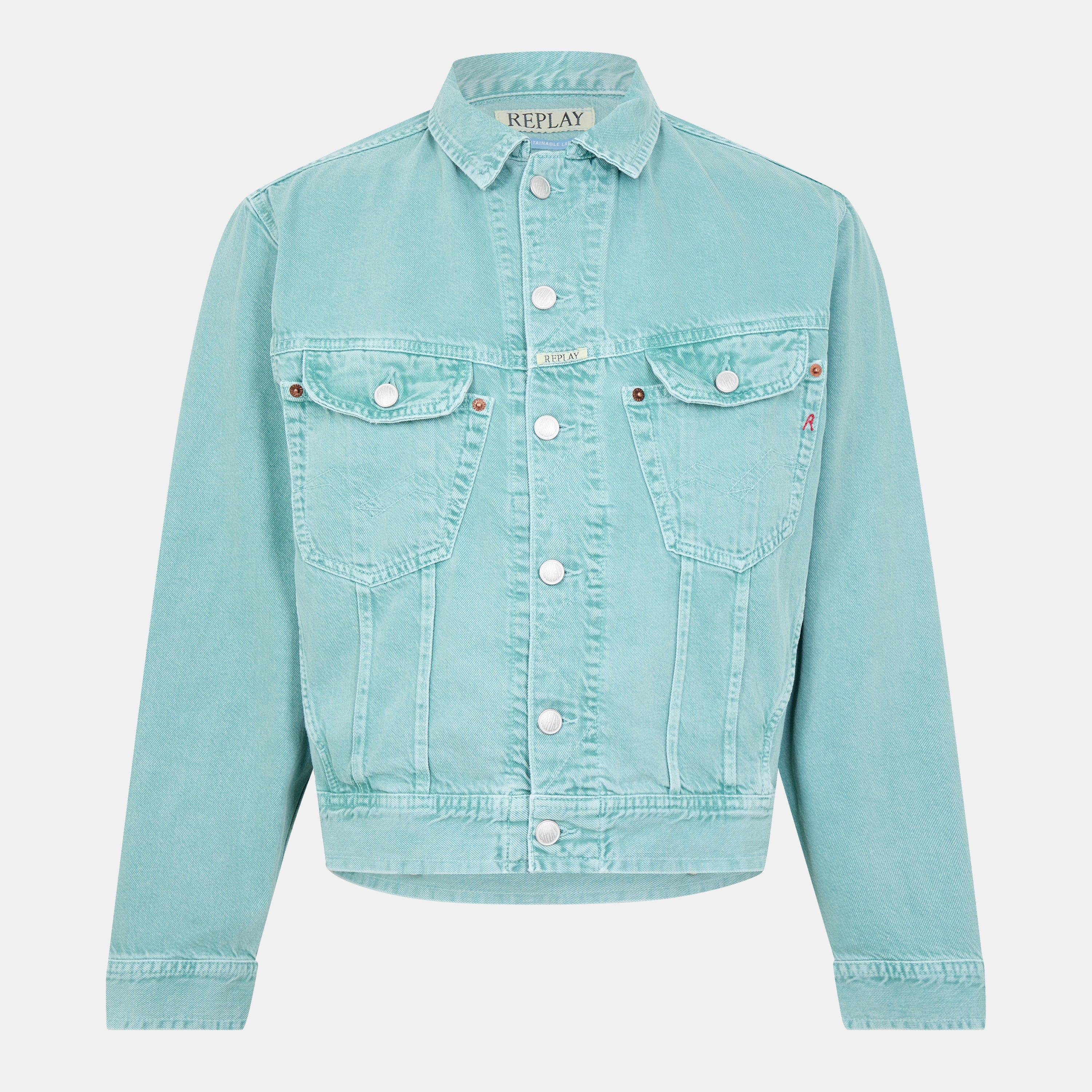 Replay Men's Structured Denim Button-Through Jacket - Green Powder - S