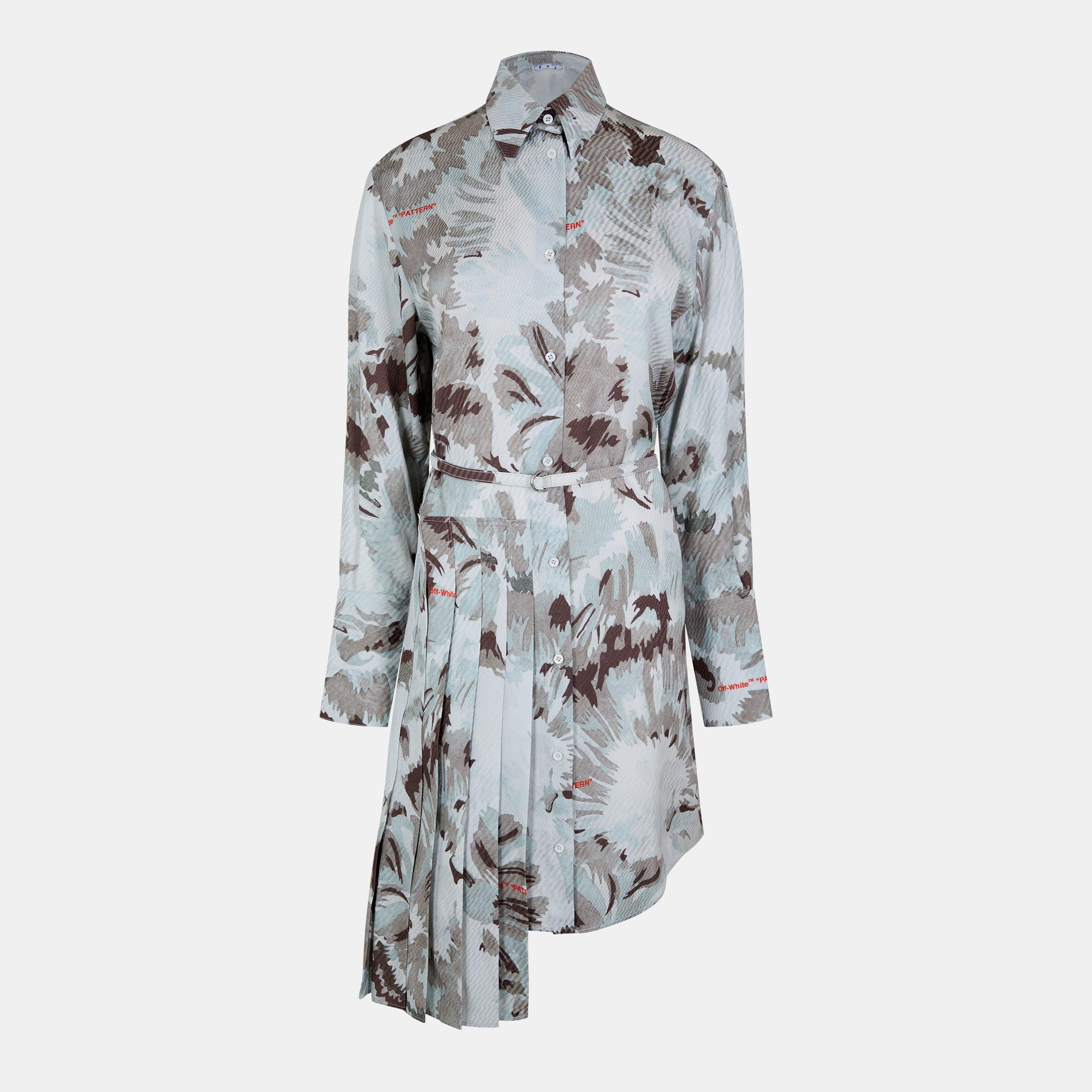 Grey/Green - Off White - Women's A Line Dress - 1