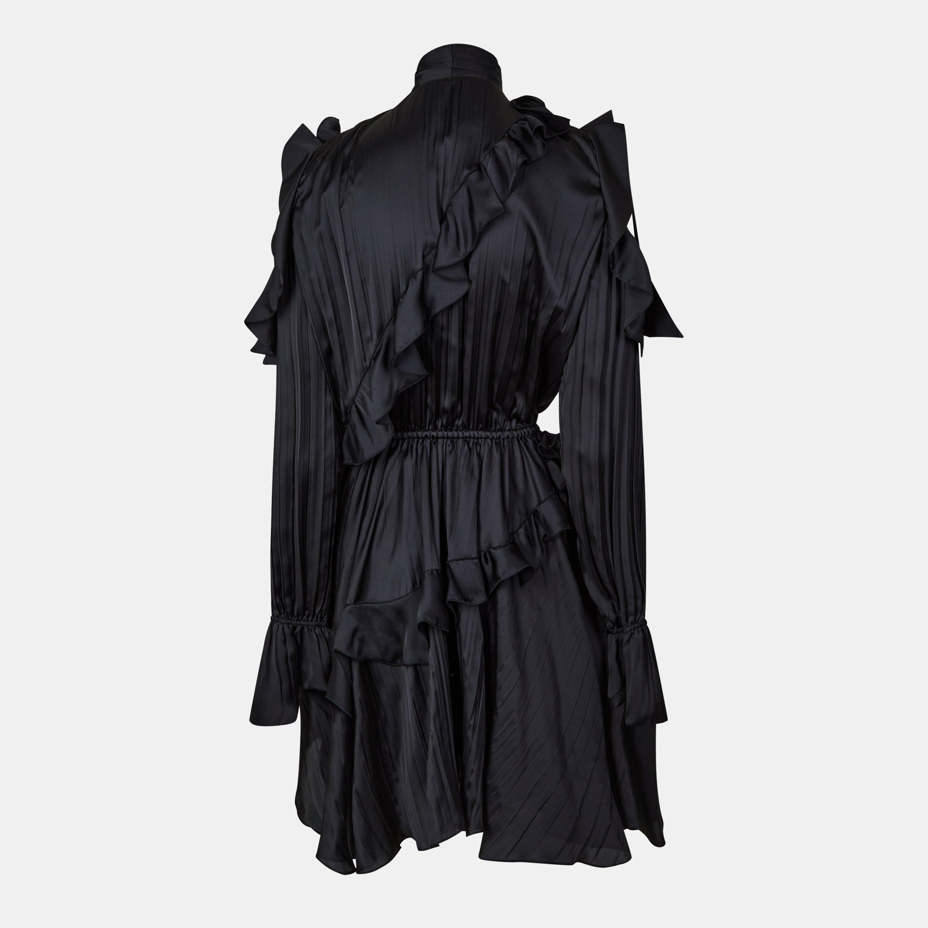 Black - Off White - Women's Ruffle Dress - 2