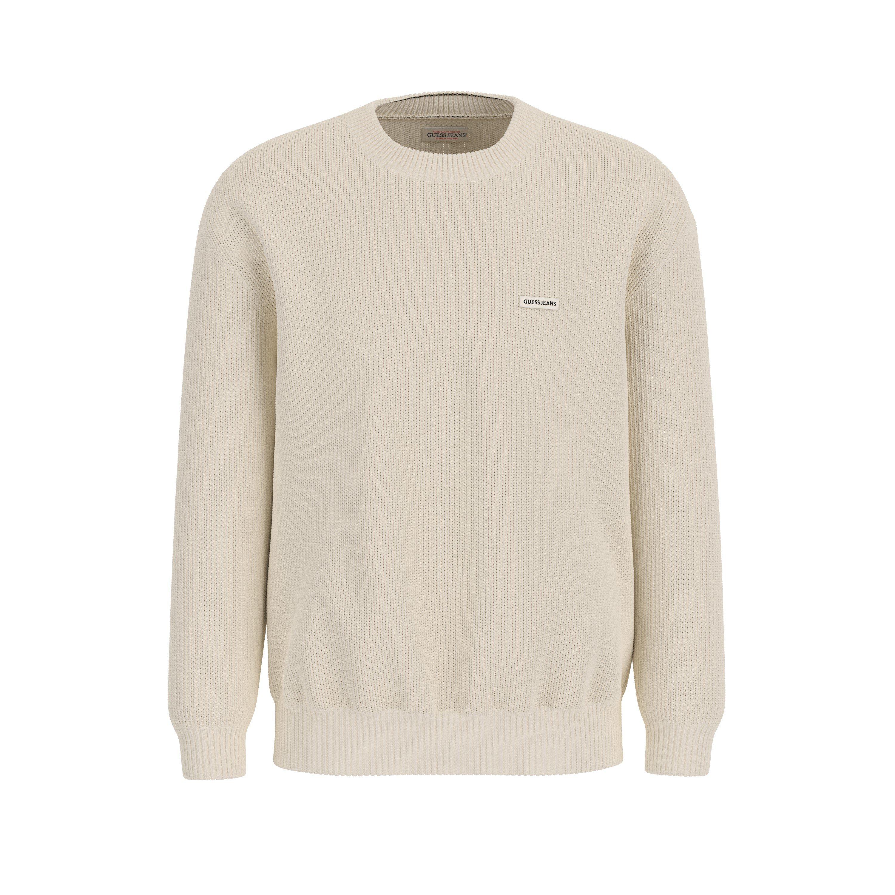 Guess Men's Logo Long Sleeve Crew Neck Jumper - Warm White G293 - Large