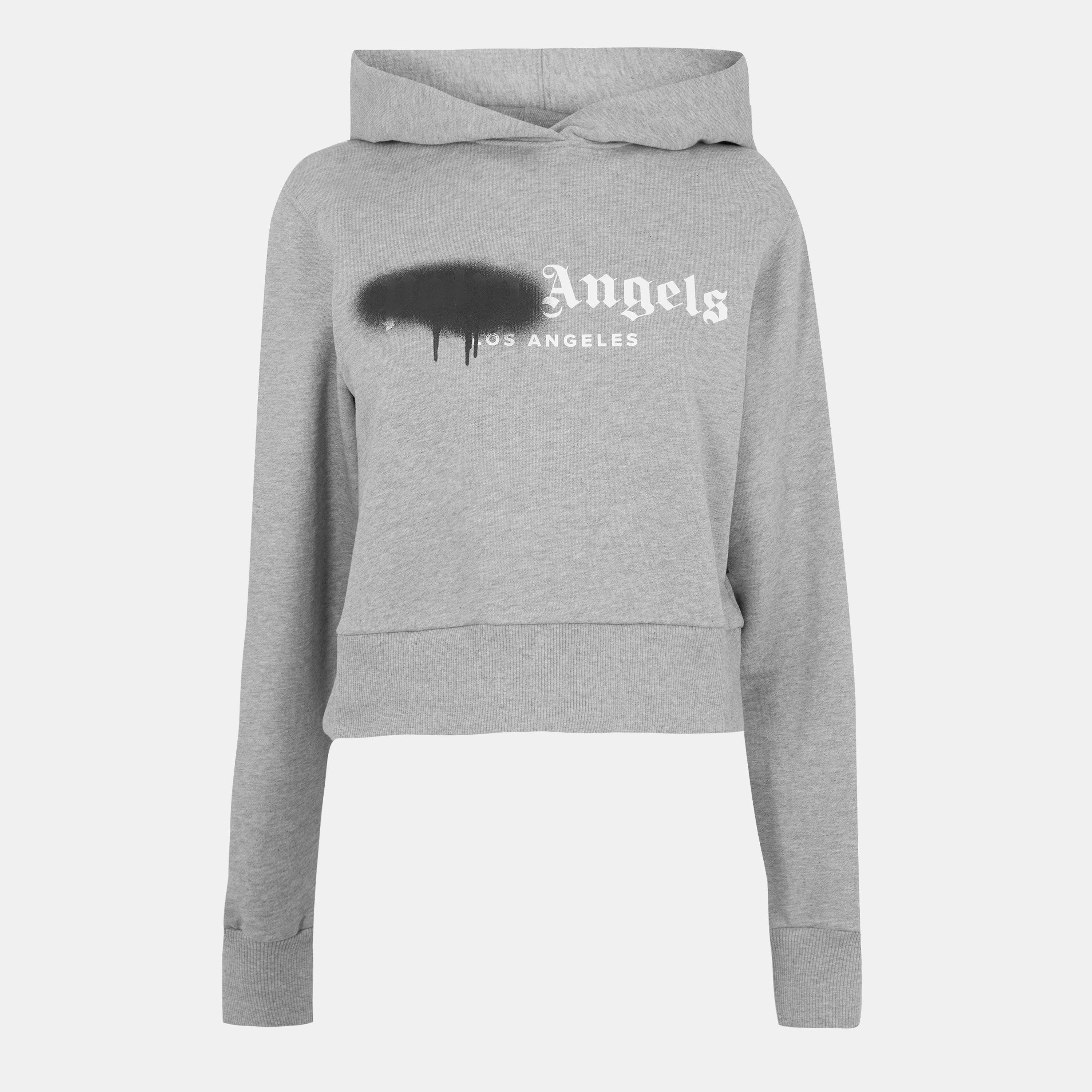 Palm Angels Women's Over The Head Cropped Hoodie - Grey/Blk - 8 (XS)