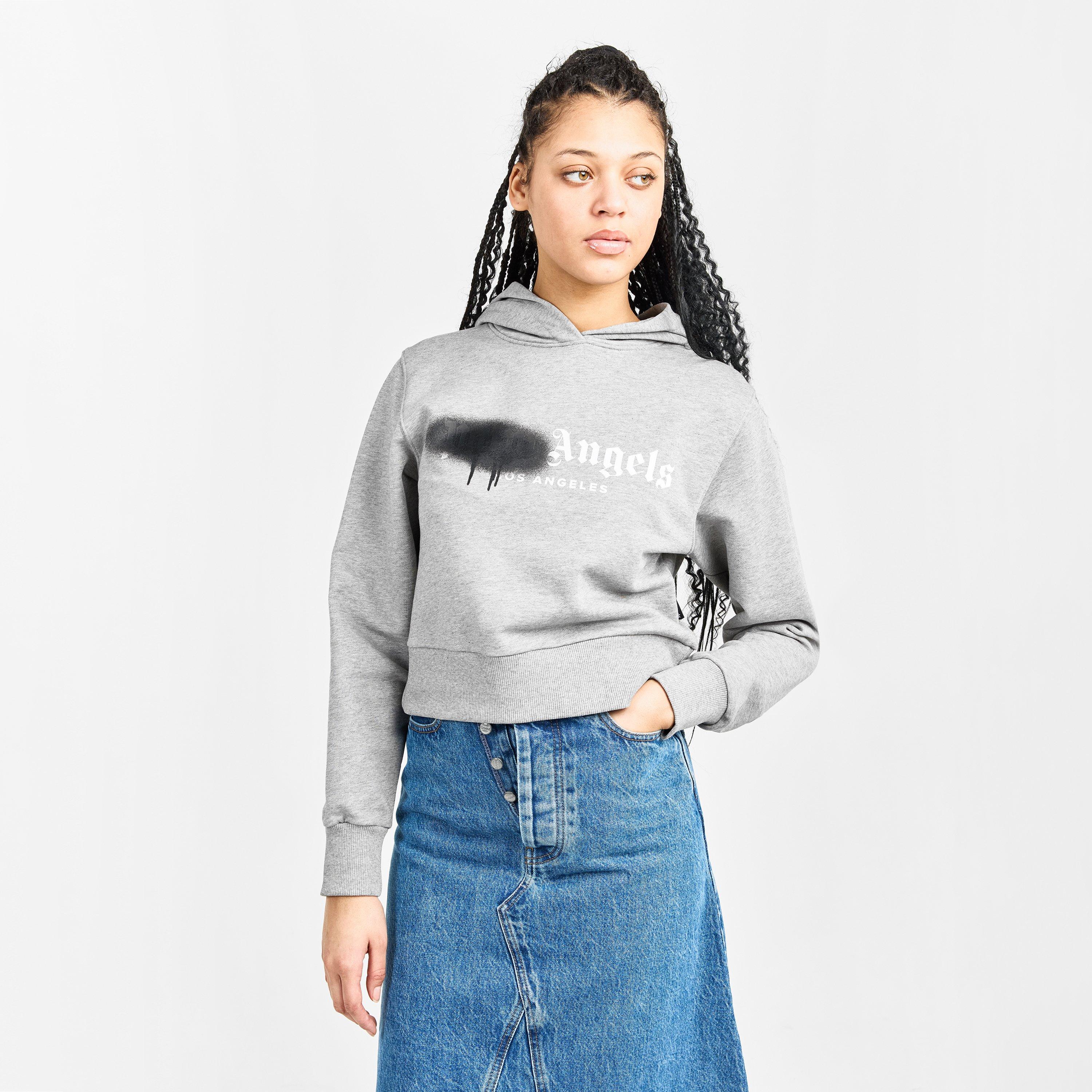 Grey/Blk - Palm Angels - Women's Over the Head Cropped Hoodie - 3