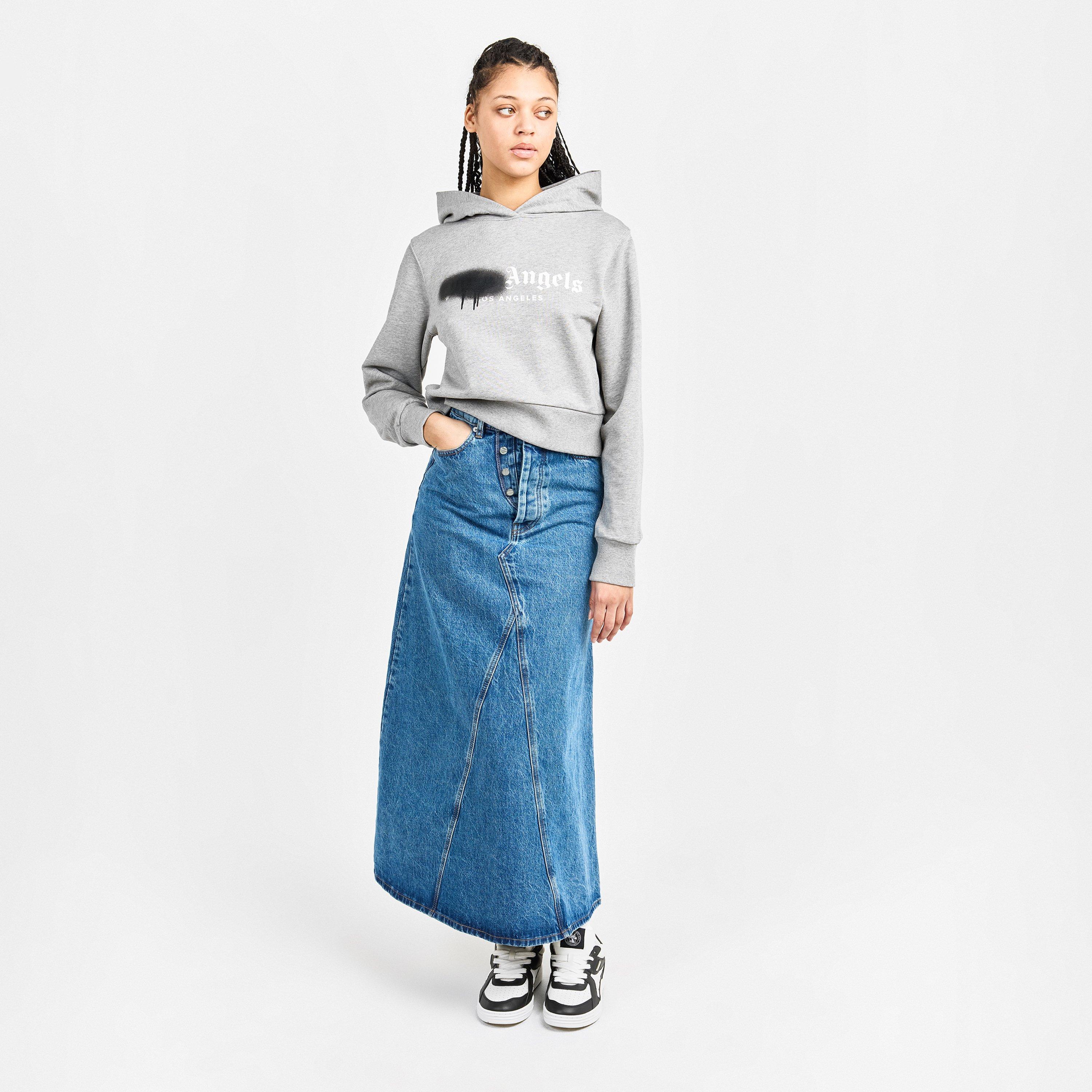 Grey/Blk - Palm Angels - Women's Over the Head Cropped Hoodie - 6