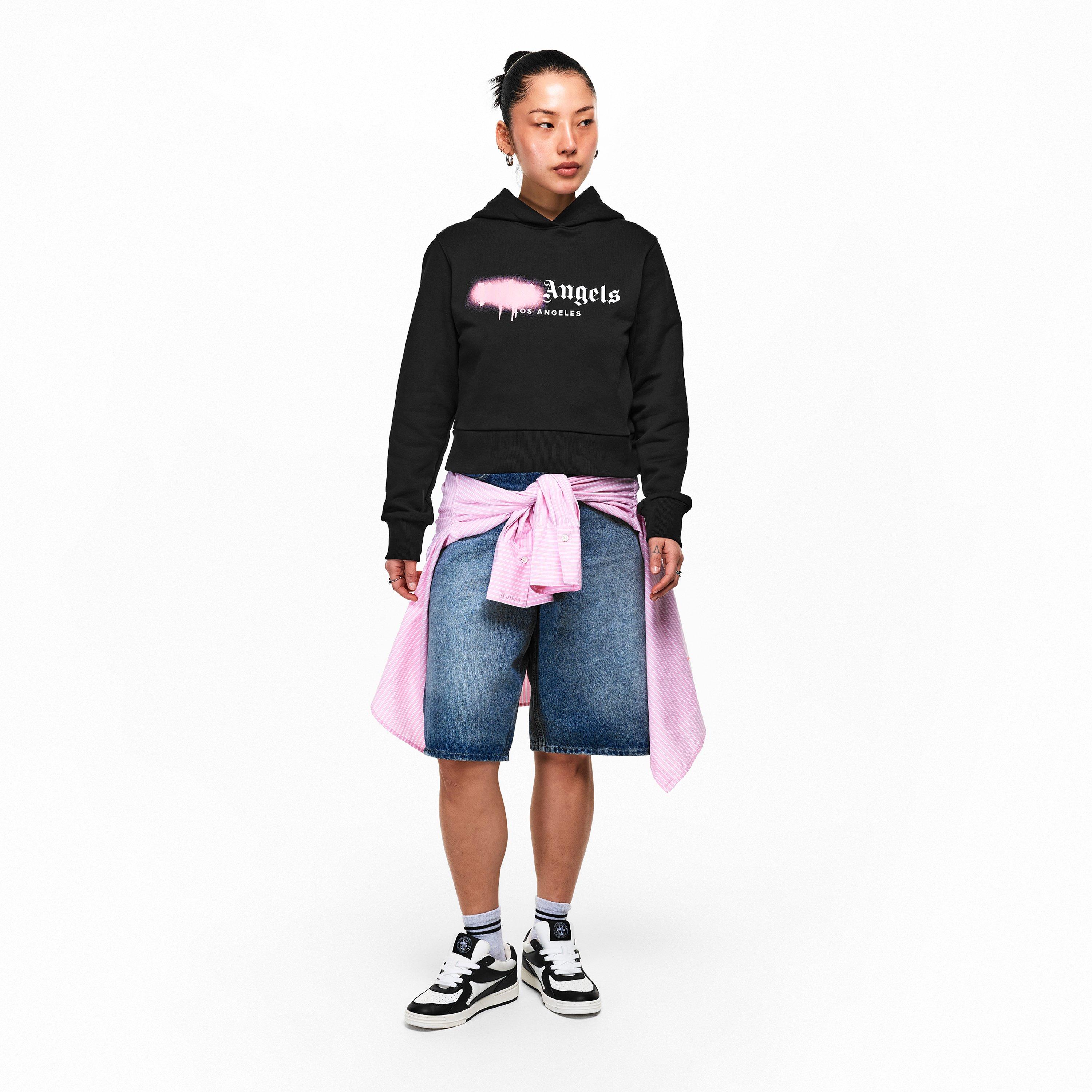 Blk/Pink - Palm Angels - Women's Over the Head Cropped Hoodie - 4