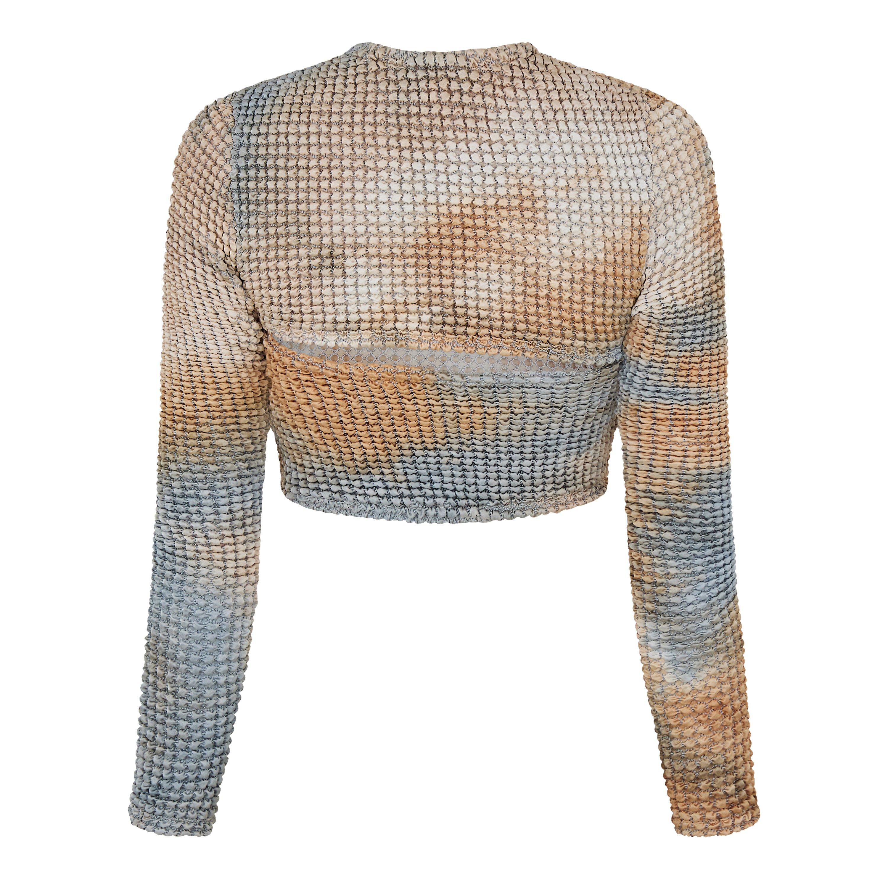 Beige - Off White - Women's Tie-Dye Relaxed Fit Cut Out Top - 2