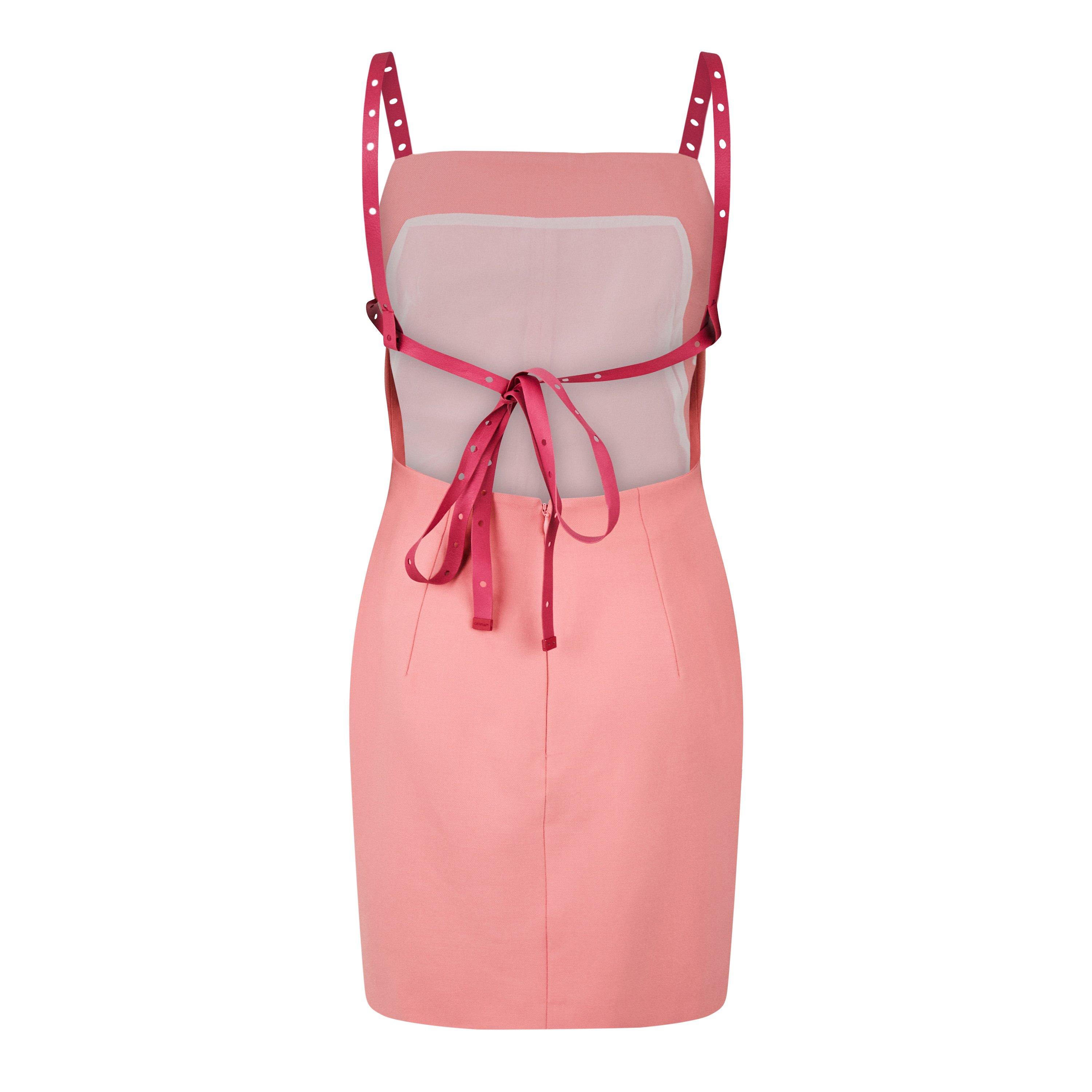 Pink - Off White - Women's Open Back Mini Dress - 2
