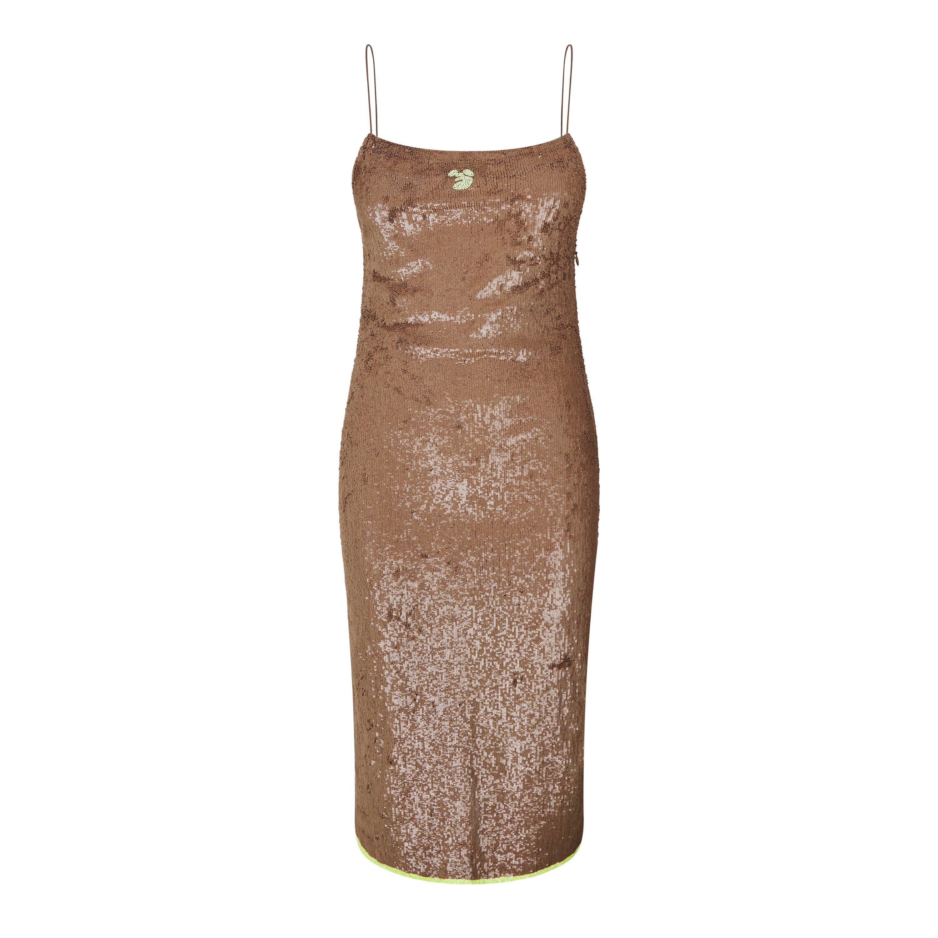 Camel/Yellow - Off White - Women's Sequin Evening A Line Dress - 1